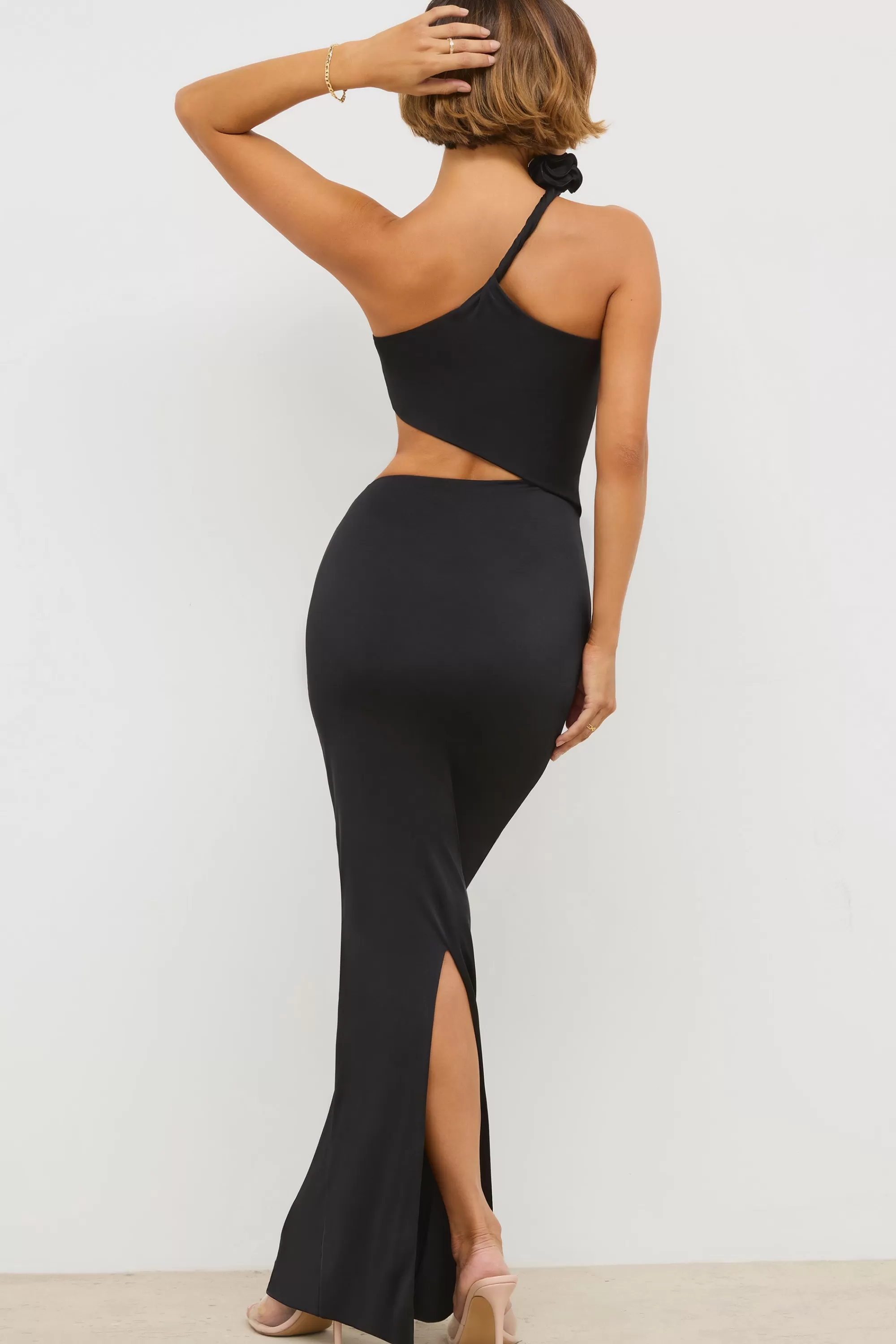 Oh Polly Premium Jersey Asymmetric Cut Out Maxi Dress in Black Sale