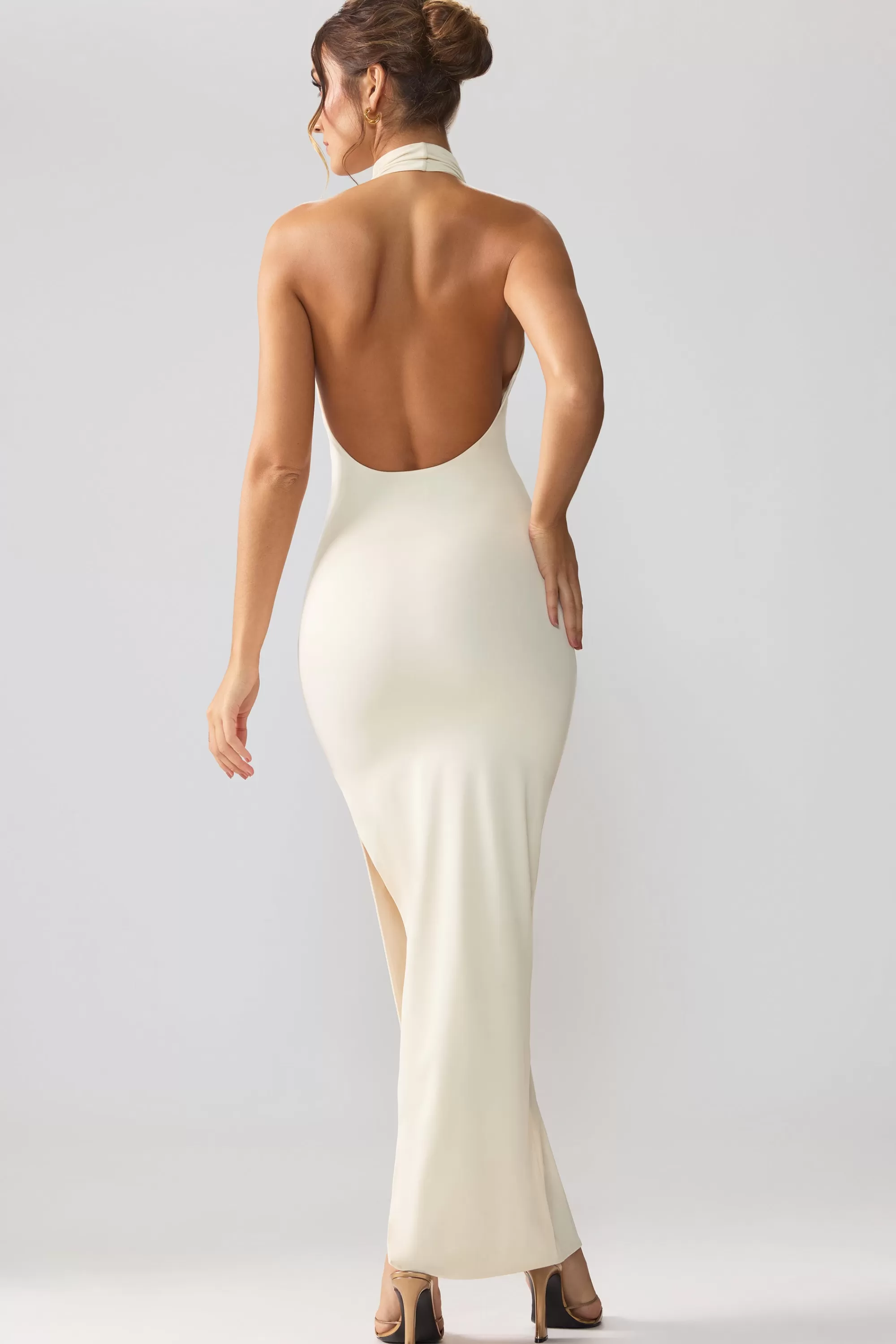 Oh Polly Premium Jersey Cowl Neck Backless Maxi Dress in Ivory Fashion