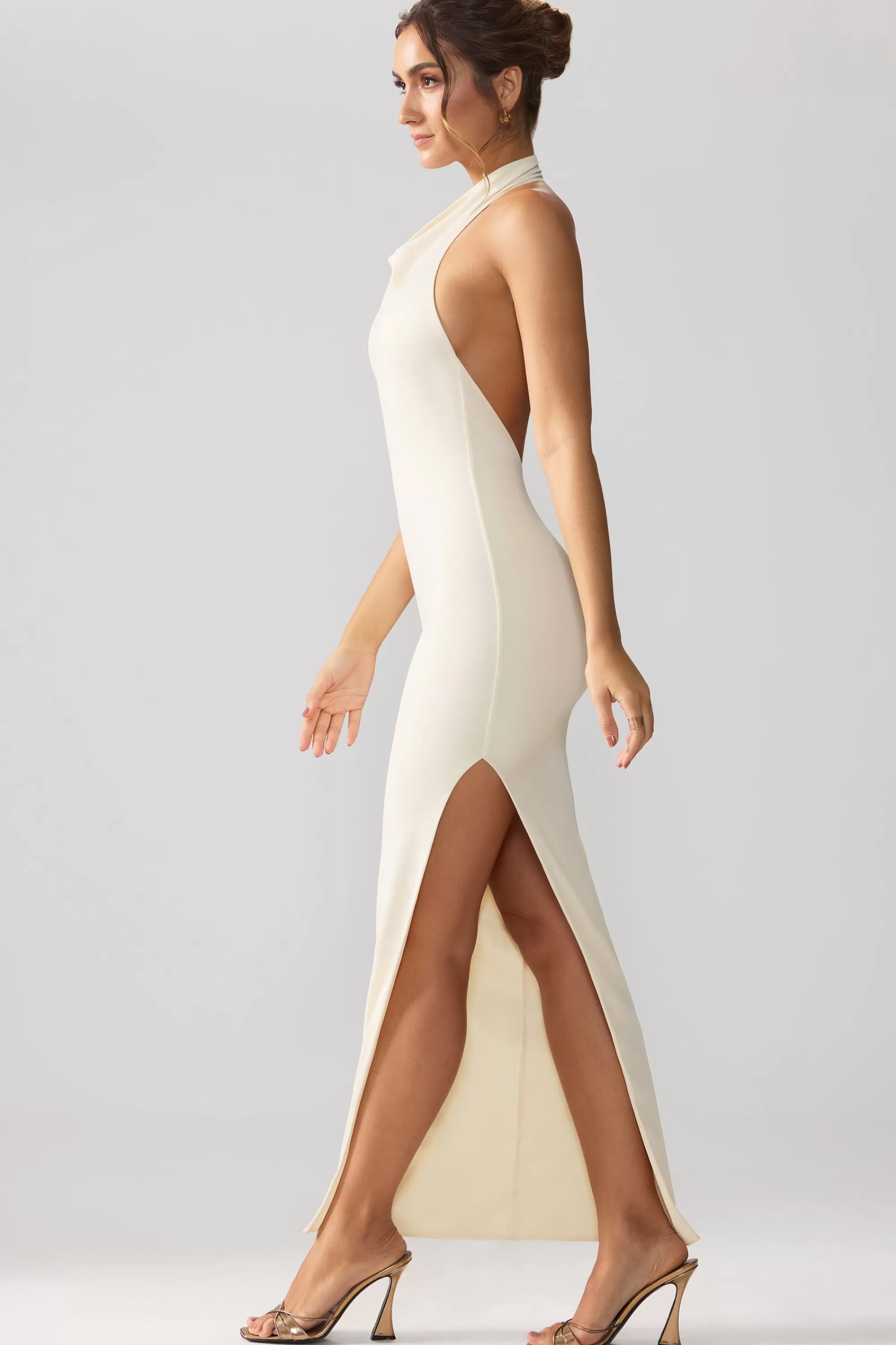 Oh Polly Premium Jersey Cowl Neck Backless Maxi Dress in Ivory Fashion
