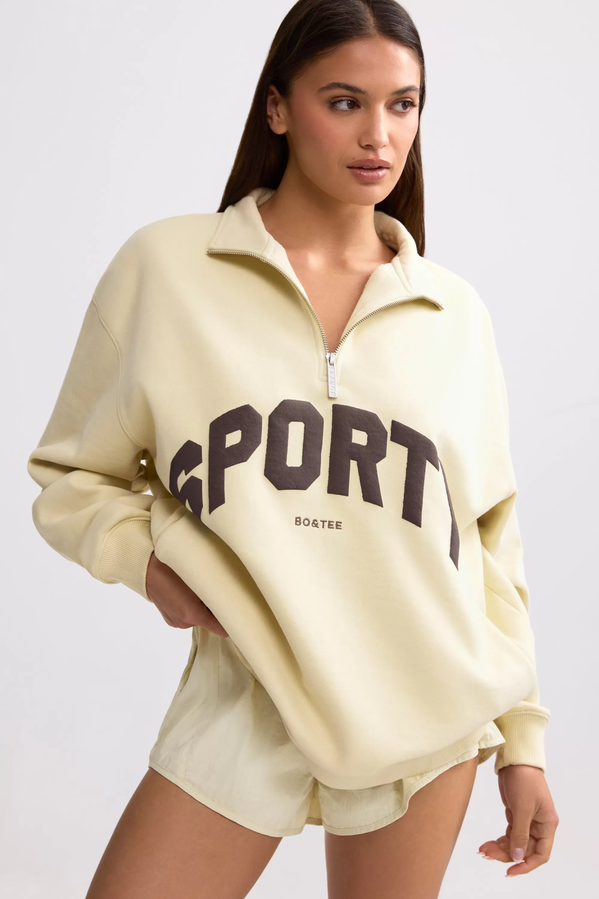 Oh Polly Quarter-Zip Sweatshirt in Bone Fashion