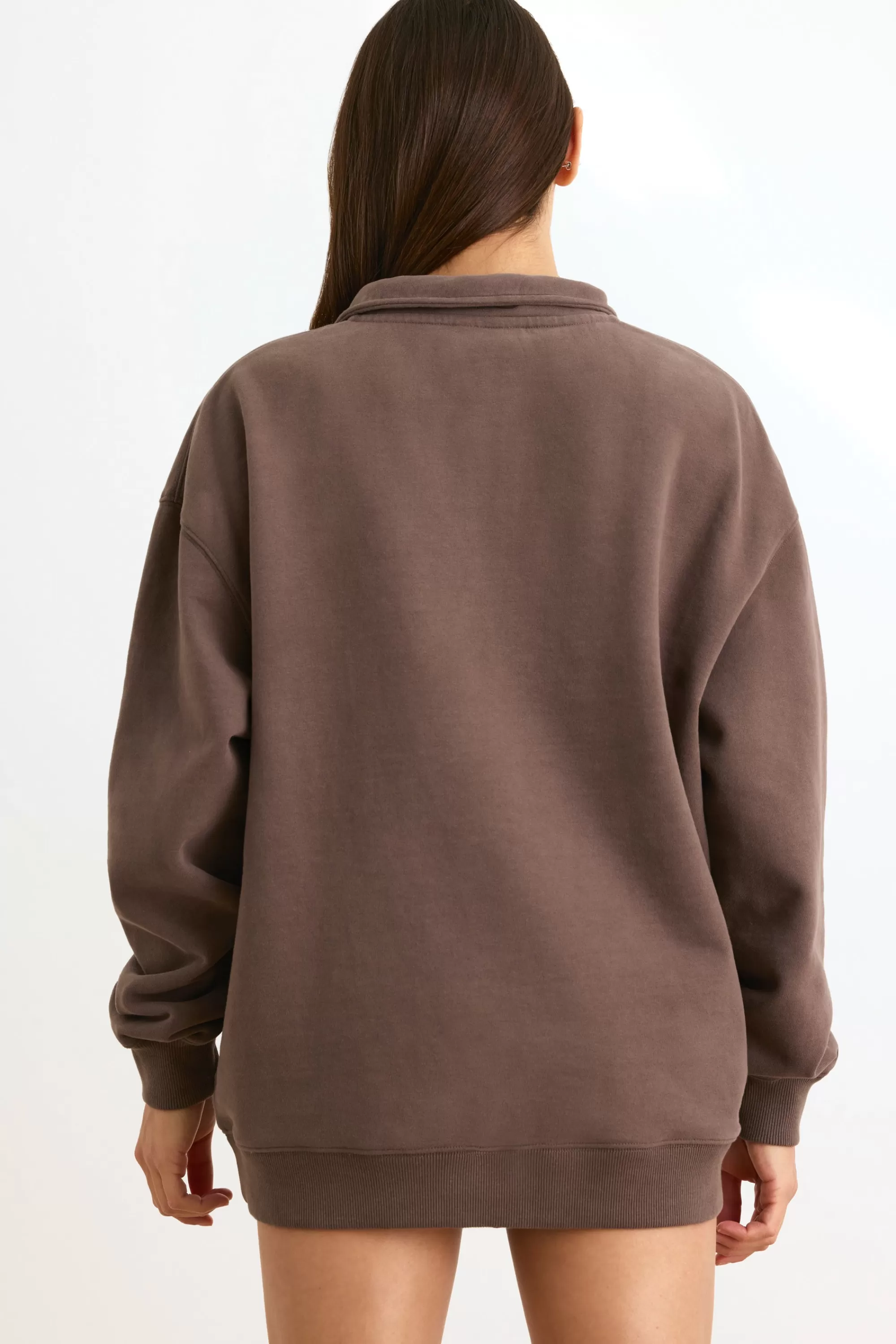 Oh Polly Quarter-Zip Sweatshirt in Espresso Outlet