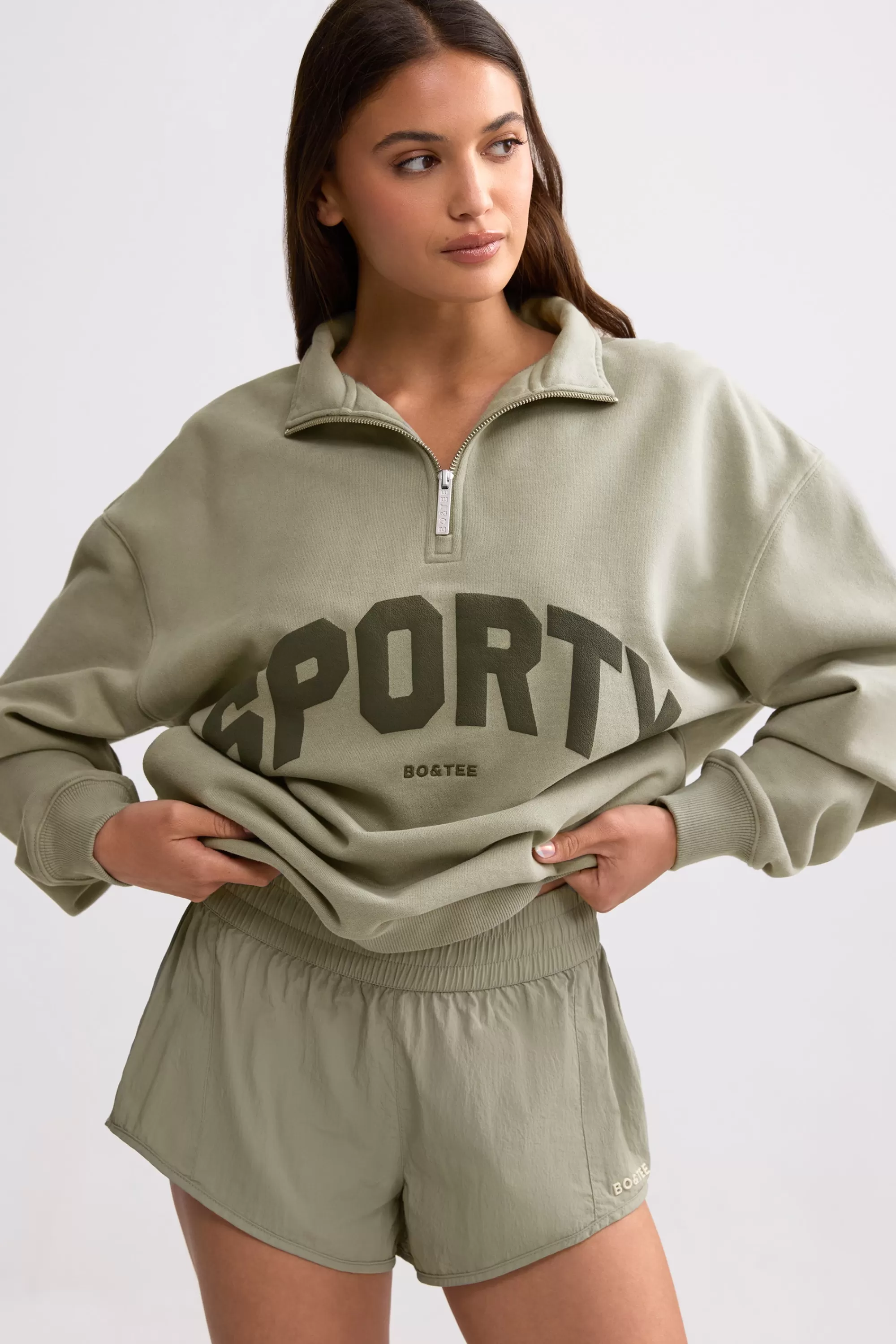 Oh Polly Quarter-Zip Sweatshirt in Mineral Best Sale