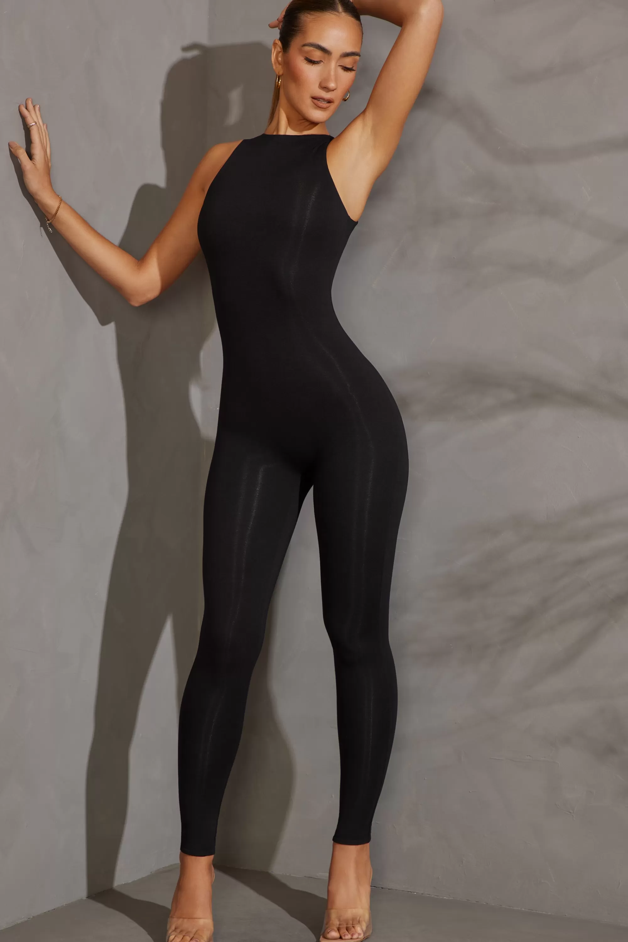 Oh Polly Racer Neck Jumpsuit in Black Hot