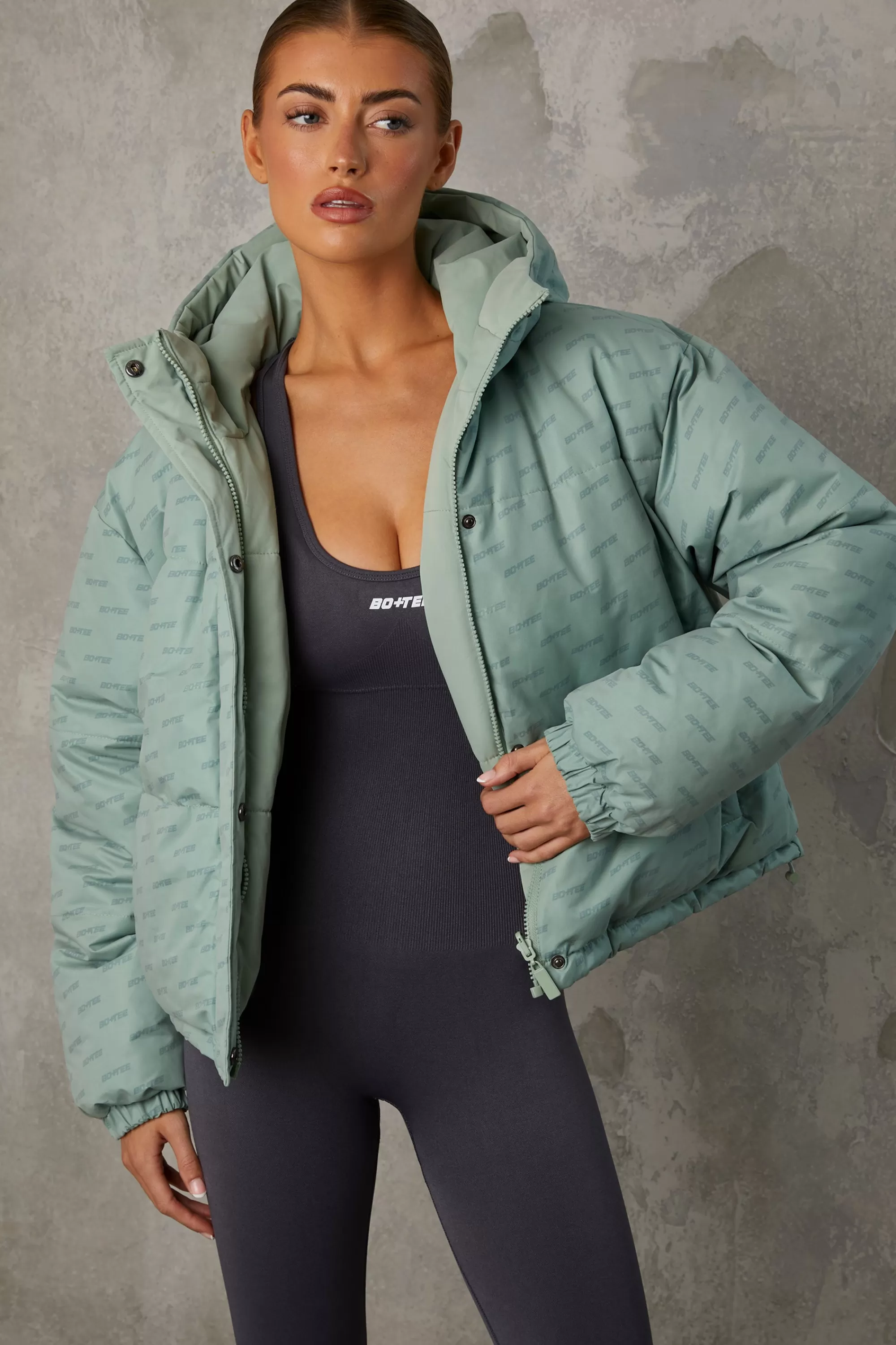 Oh Polly Reversible Hooded Puffer Jacket in Iceberg Green IcebergGreen Hot