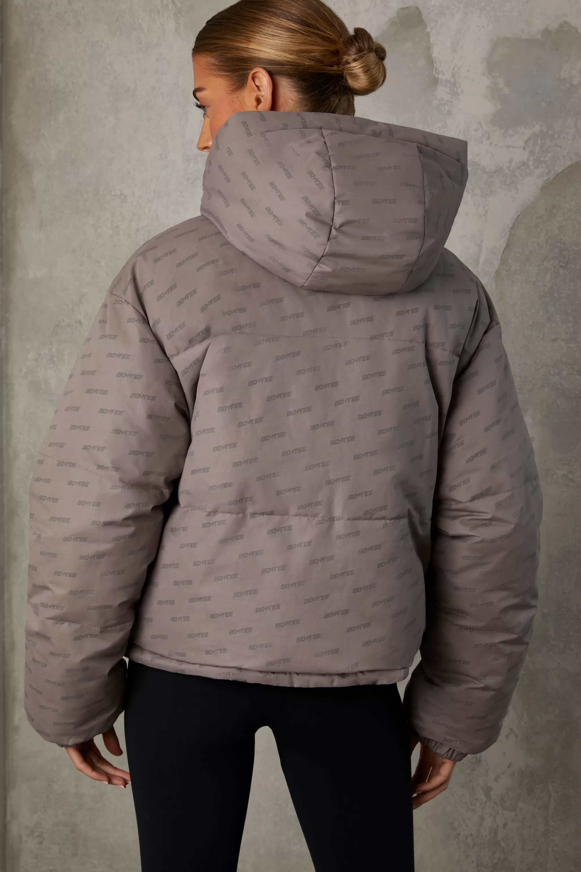 Oh Polly Reversible Hooded Puffer Jacket in Warm Grey WarmGrey New