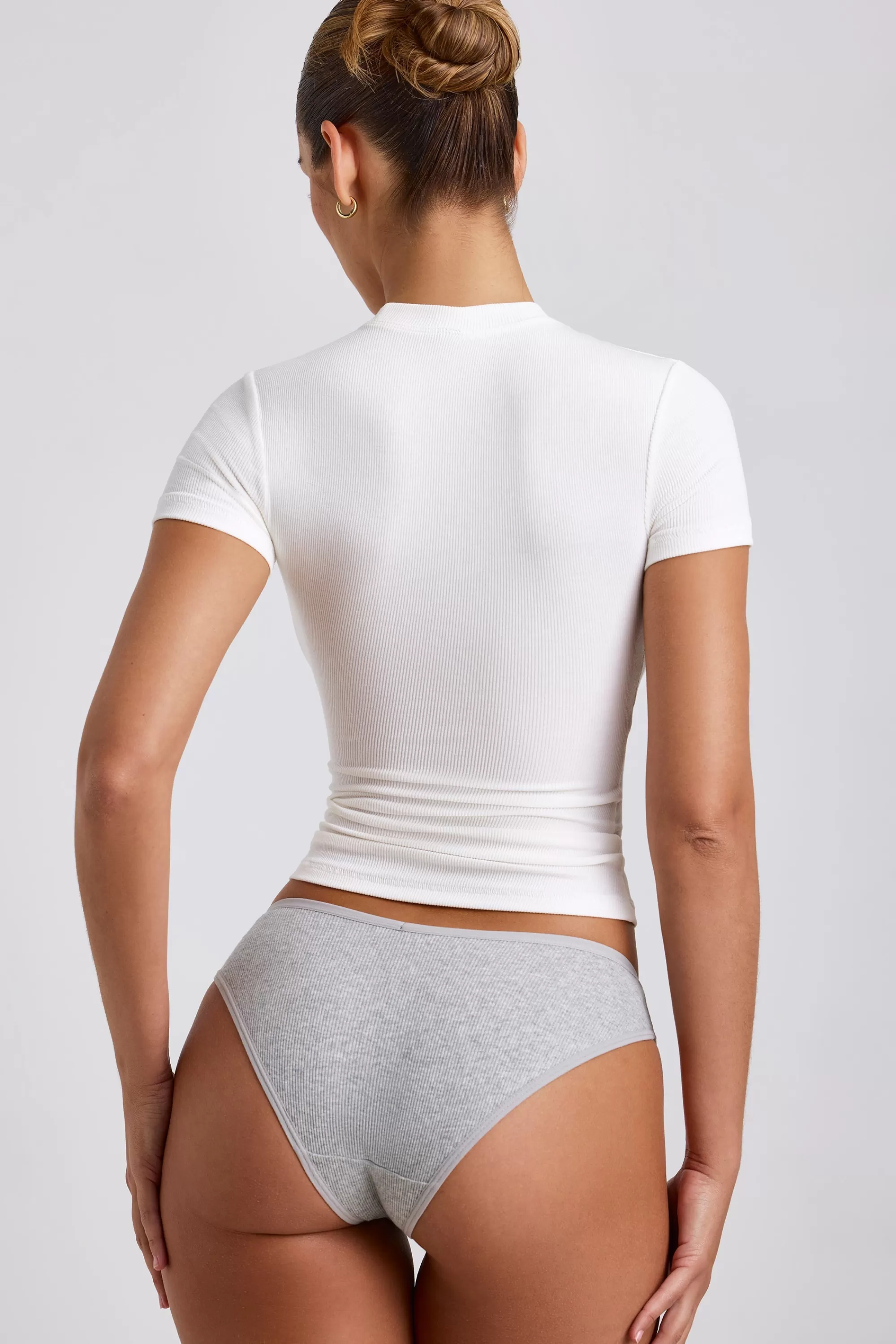 Oh Polly Ribbed Modal High Neck Top in White Sale