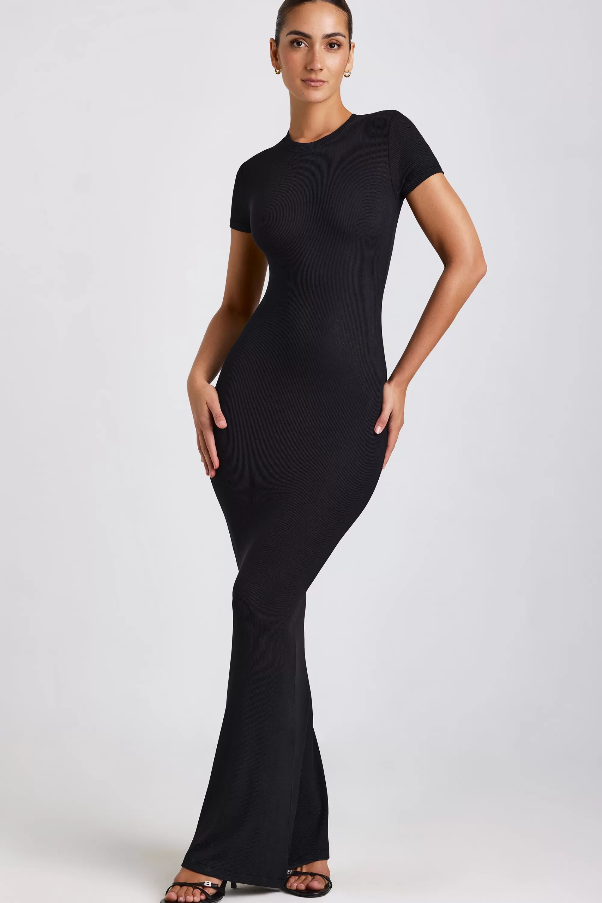 Oh Polly Ribbed Modal Maxi Dress in Black Sale