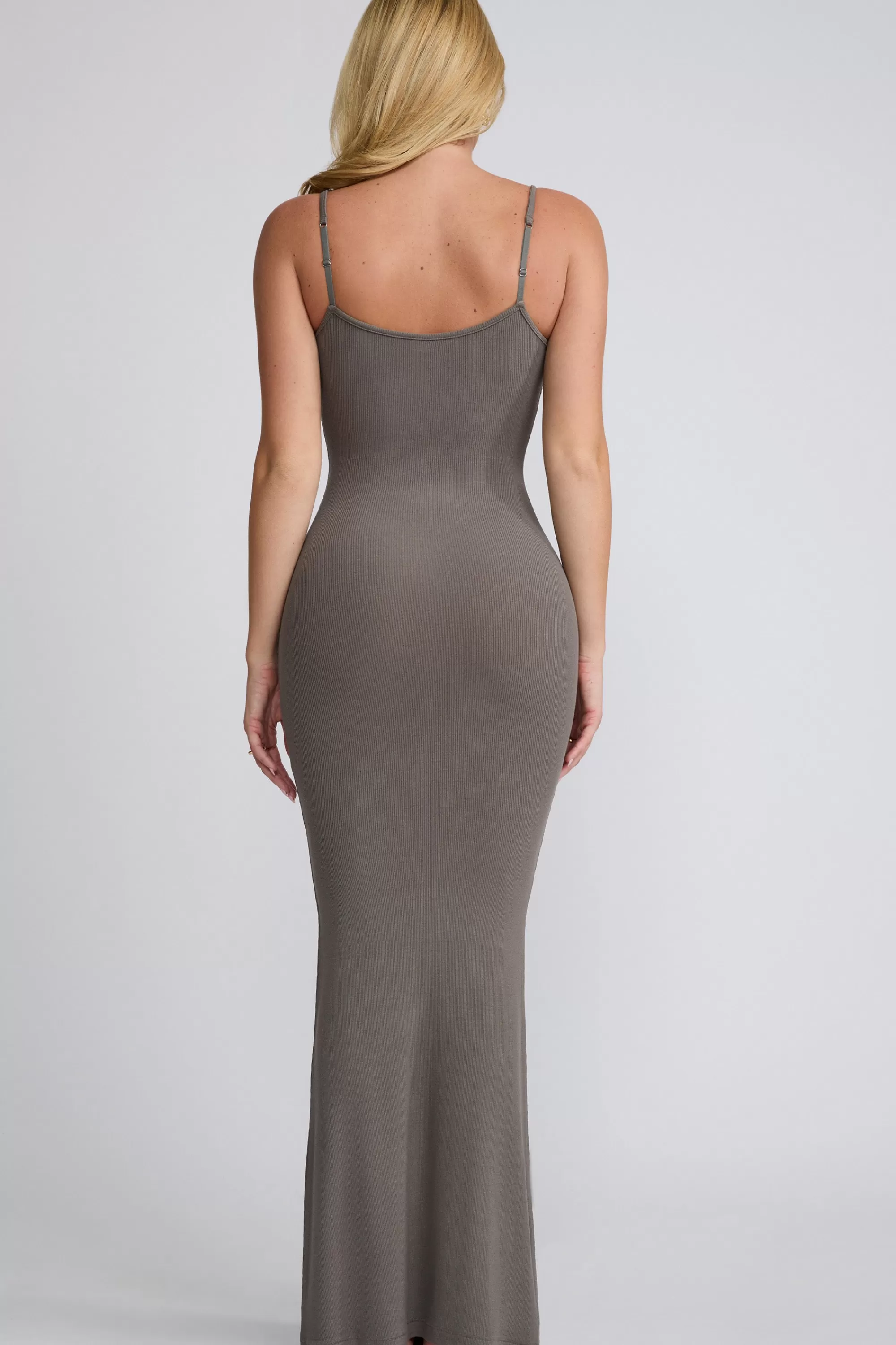 Oh Polly Ribbed Modal Square Neck Maxi Dress in Grey Fashion