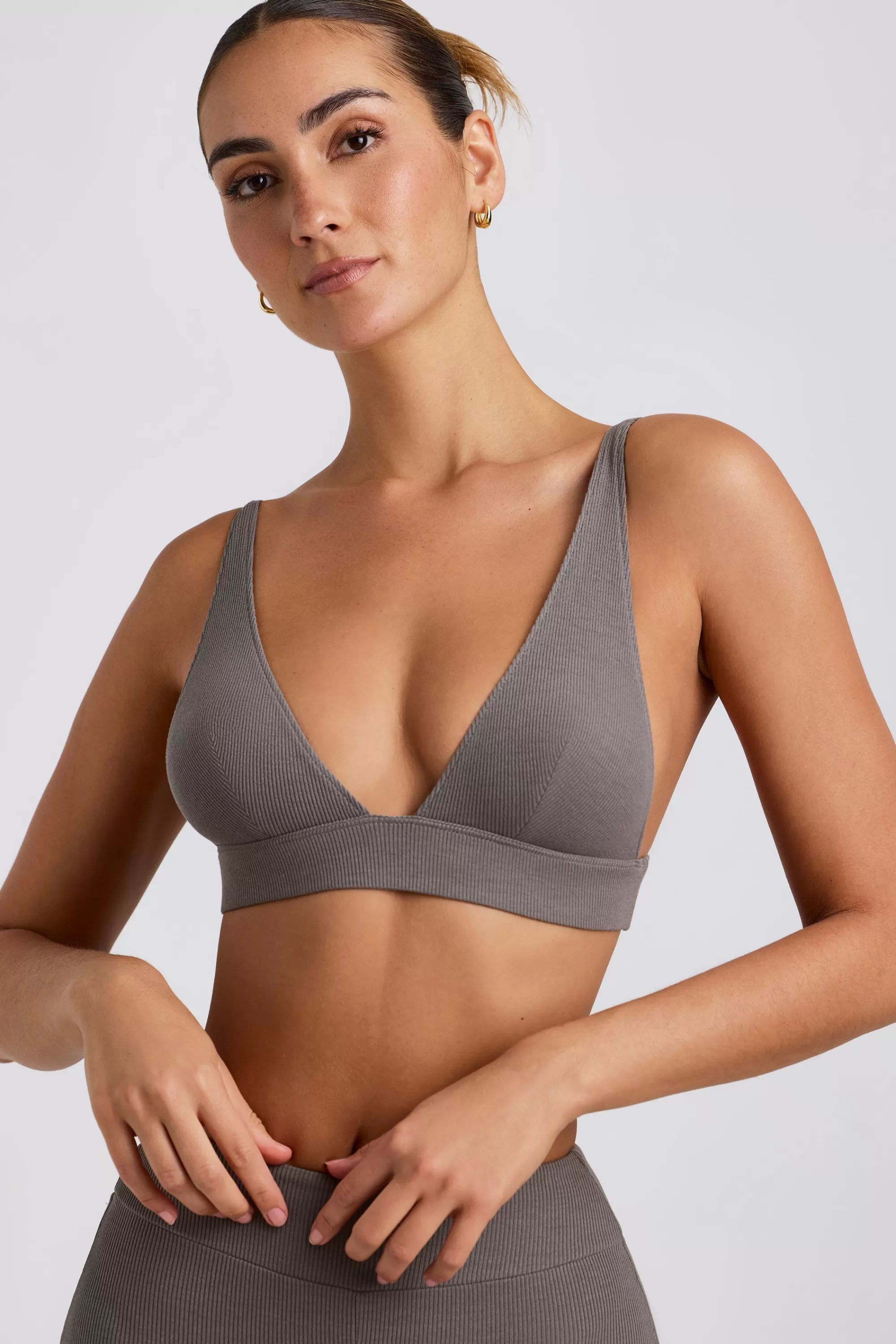 Oh Polly Ribbed Modal Triangle Bralette in Grey Discount