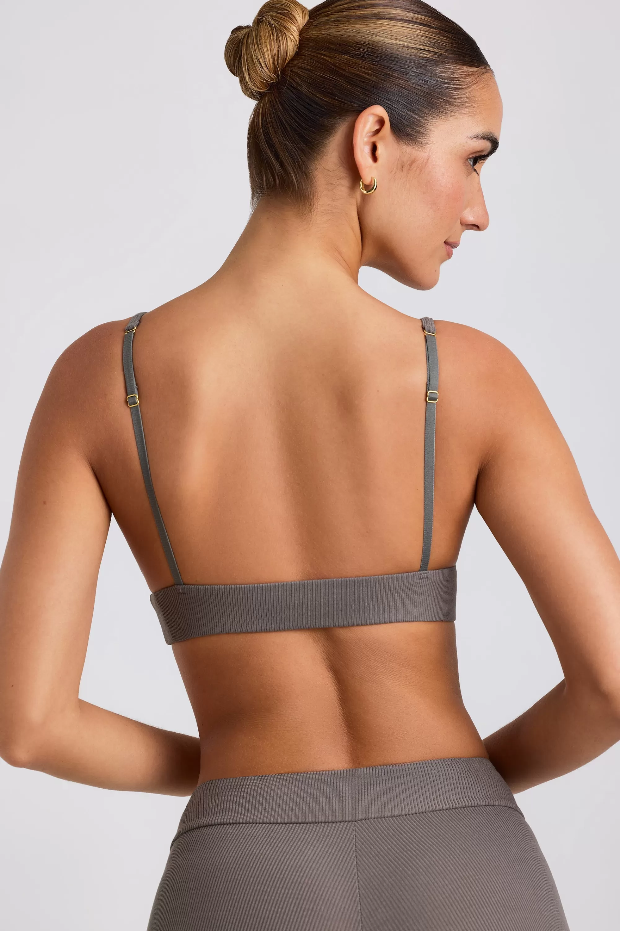 Oh Polly Ribbed Modal Triangle Bralette in Grey Discount