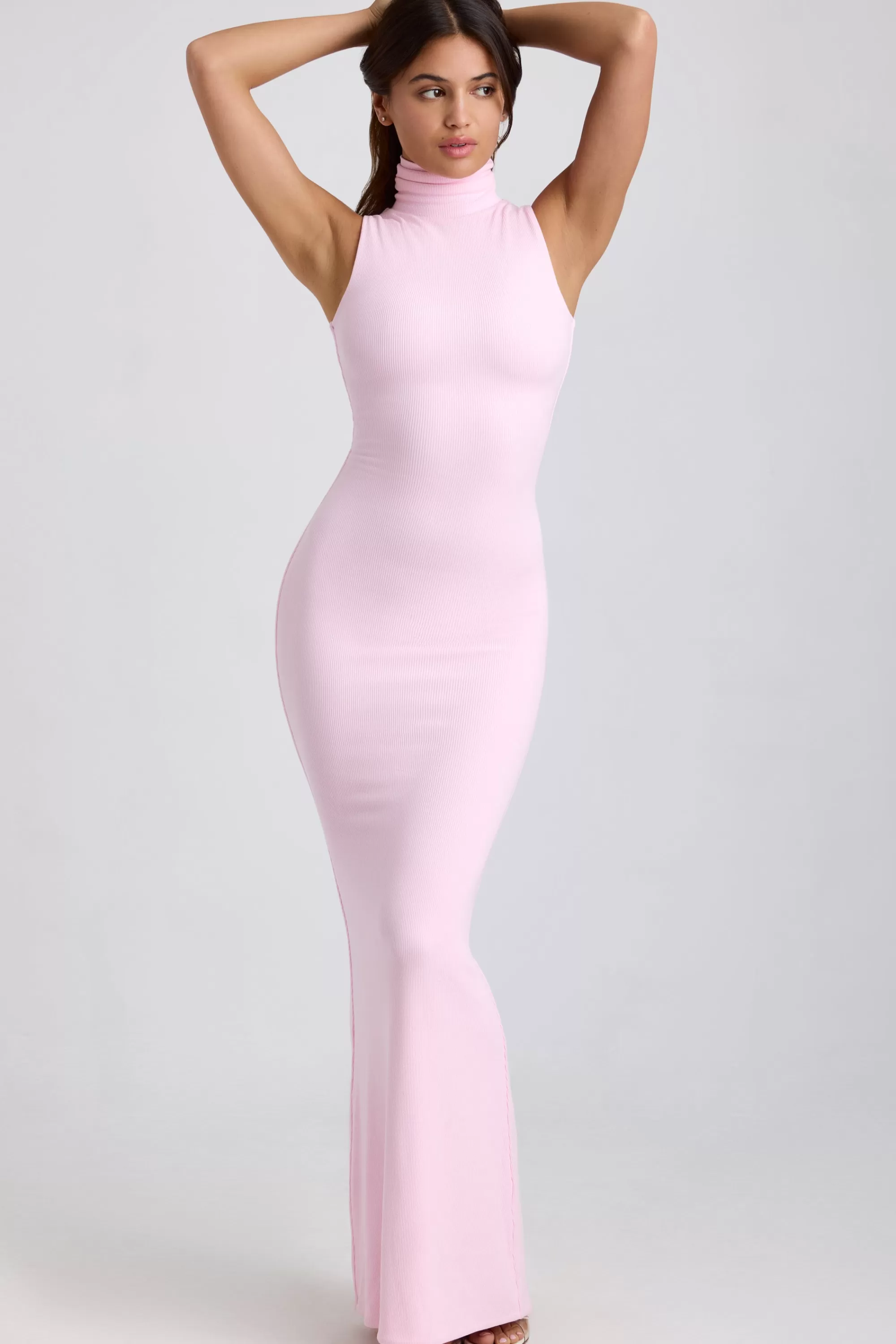 Oh Polly Ribbed Modal Turtleneck Maxi Dress in Blossom Pink BlossomPink Shop