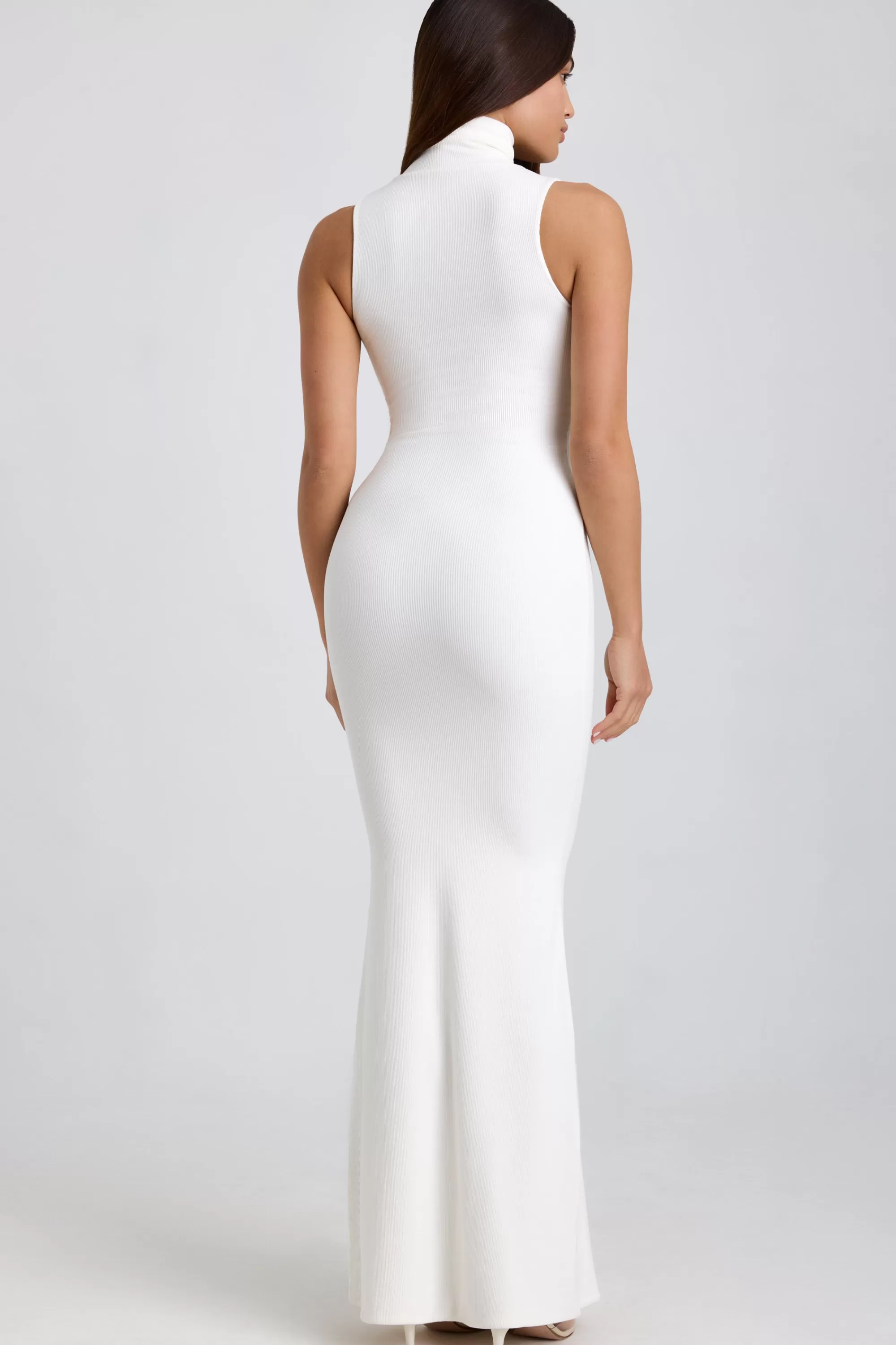 Oh Polly Ribbed Modal Turtleneck Maxi Dress in White Best Sale