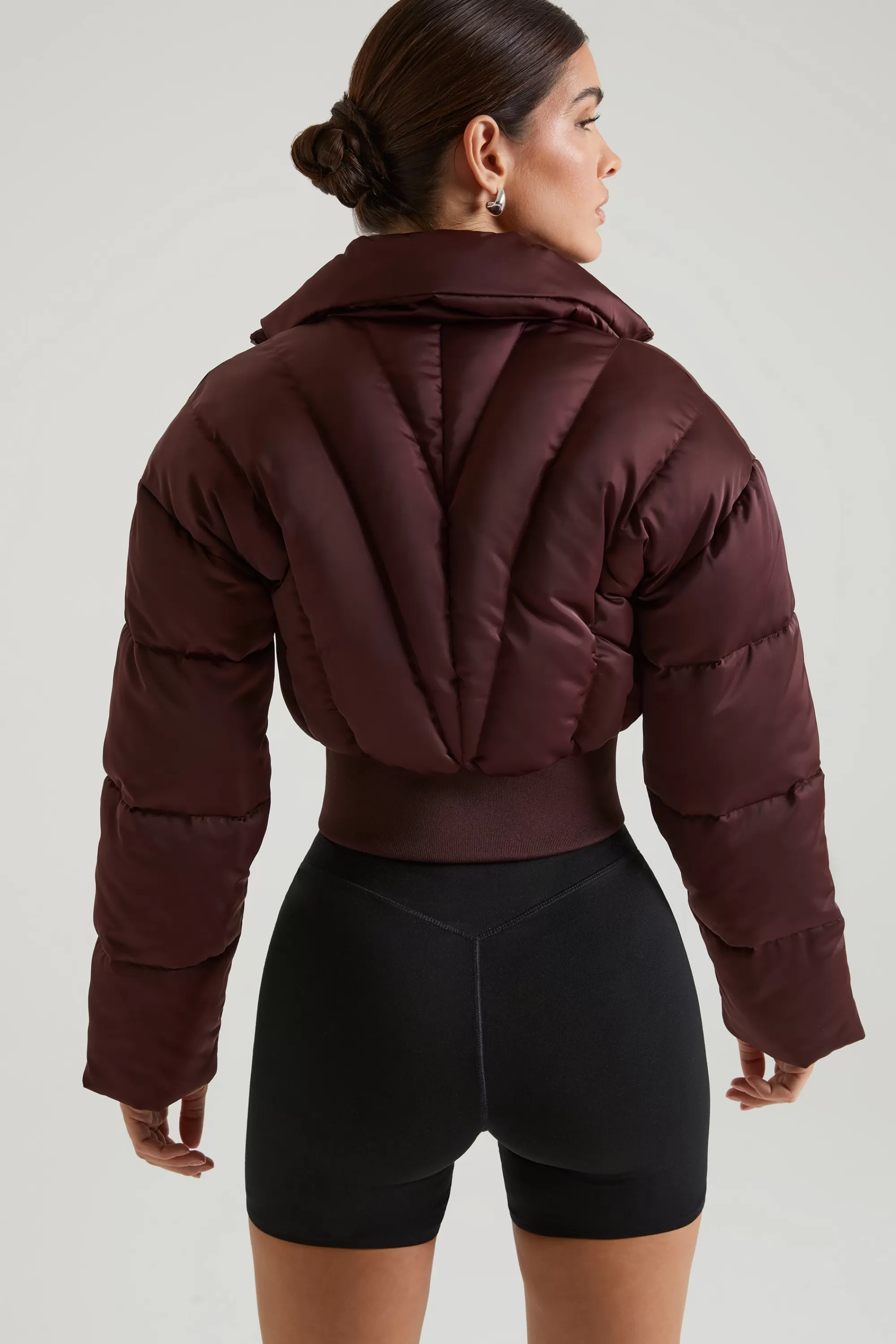 Oh Polly Ribbed Puffer Jacket in Brown Hot