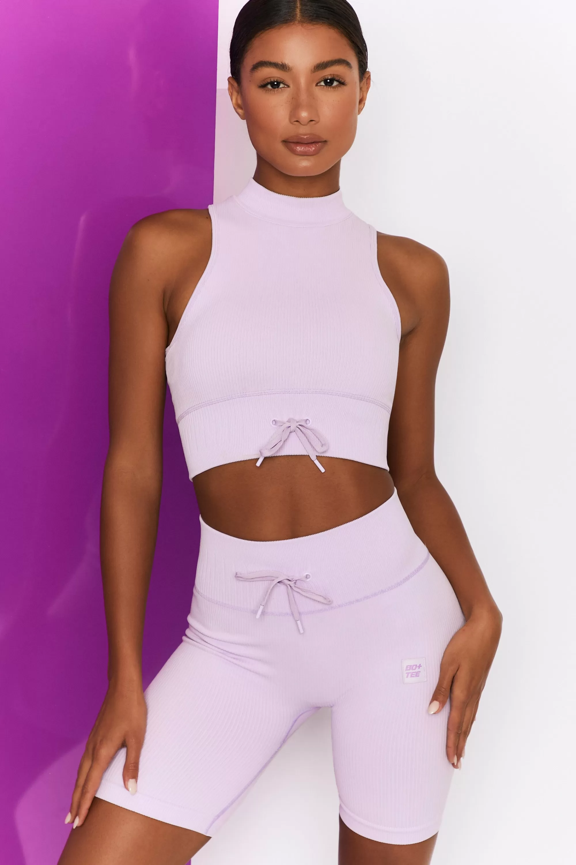 Oh Polly Ribbed Tie Front Cycling Shorts in Lilac Online