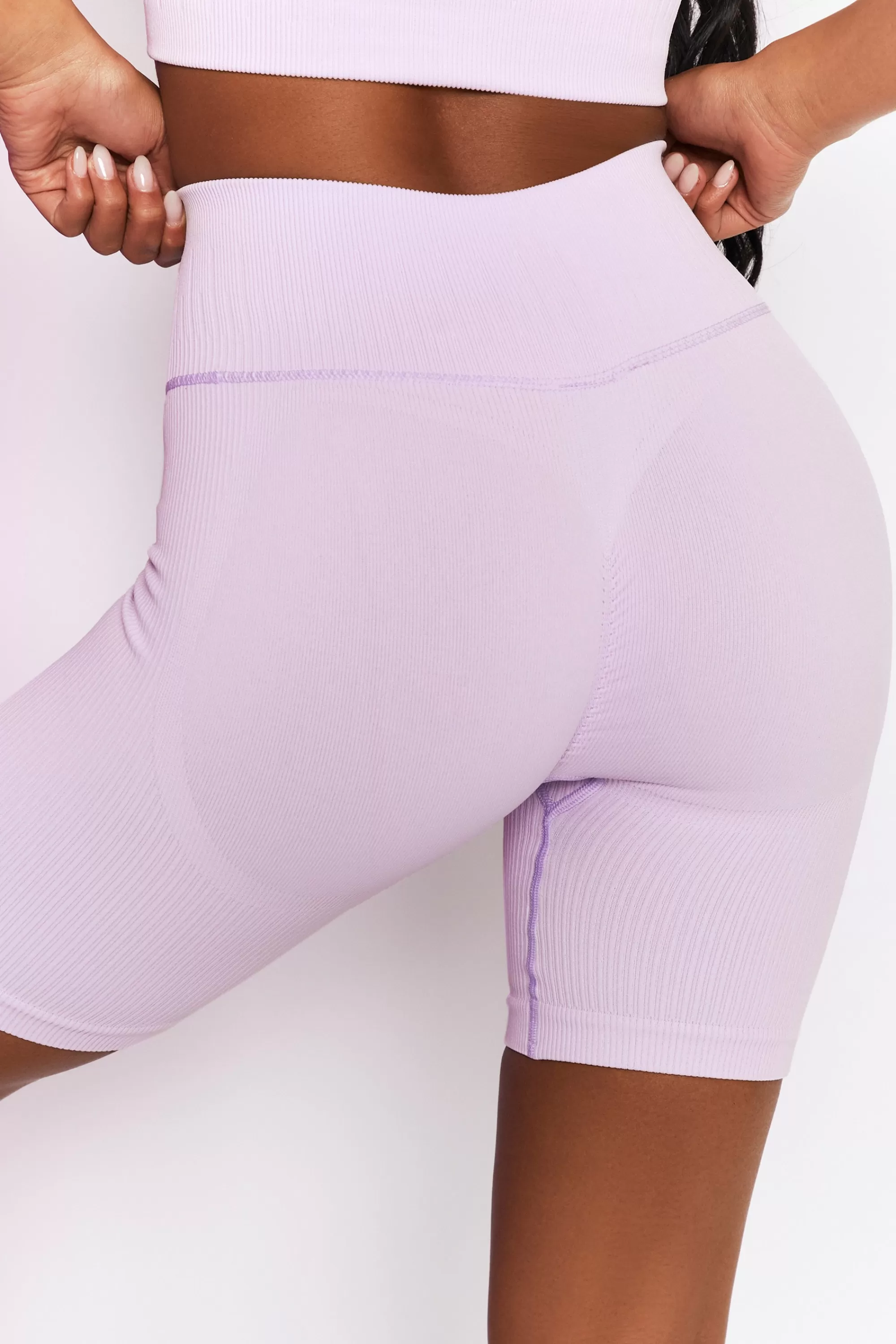 Oh Polly Ribbed Tie Front Cycling Shorts in Lilac Online