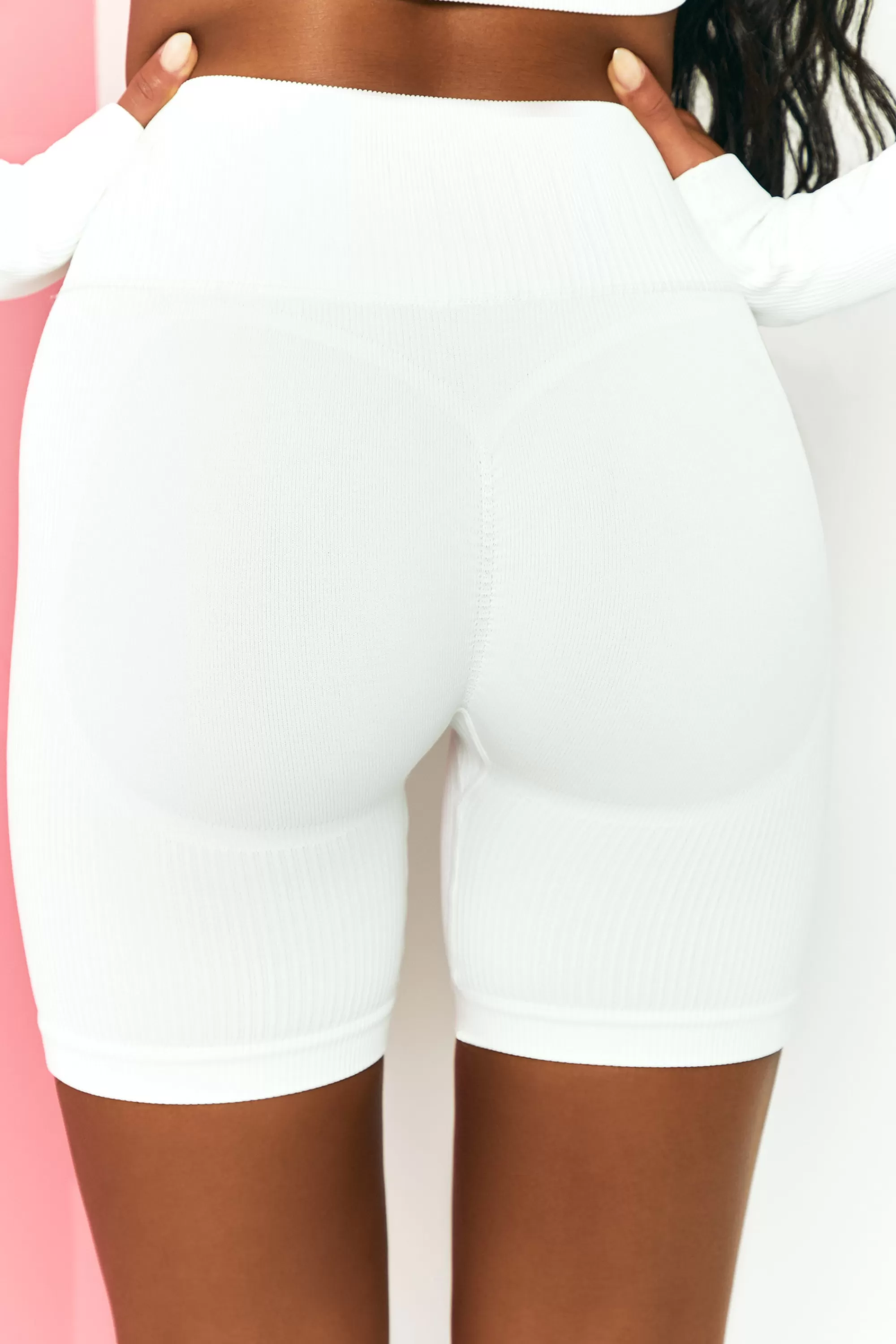 Oh Polly Ribbed Tie Front Cycling Shorts in White Discount