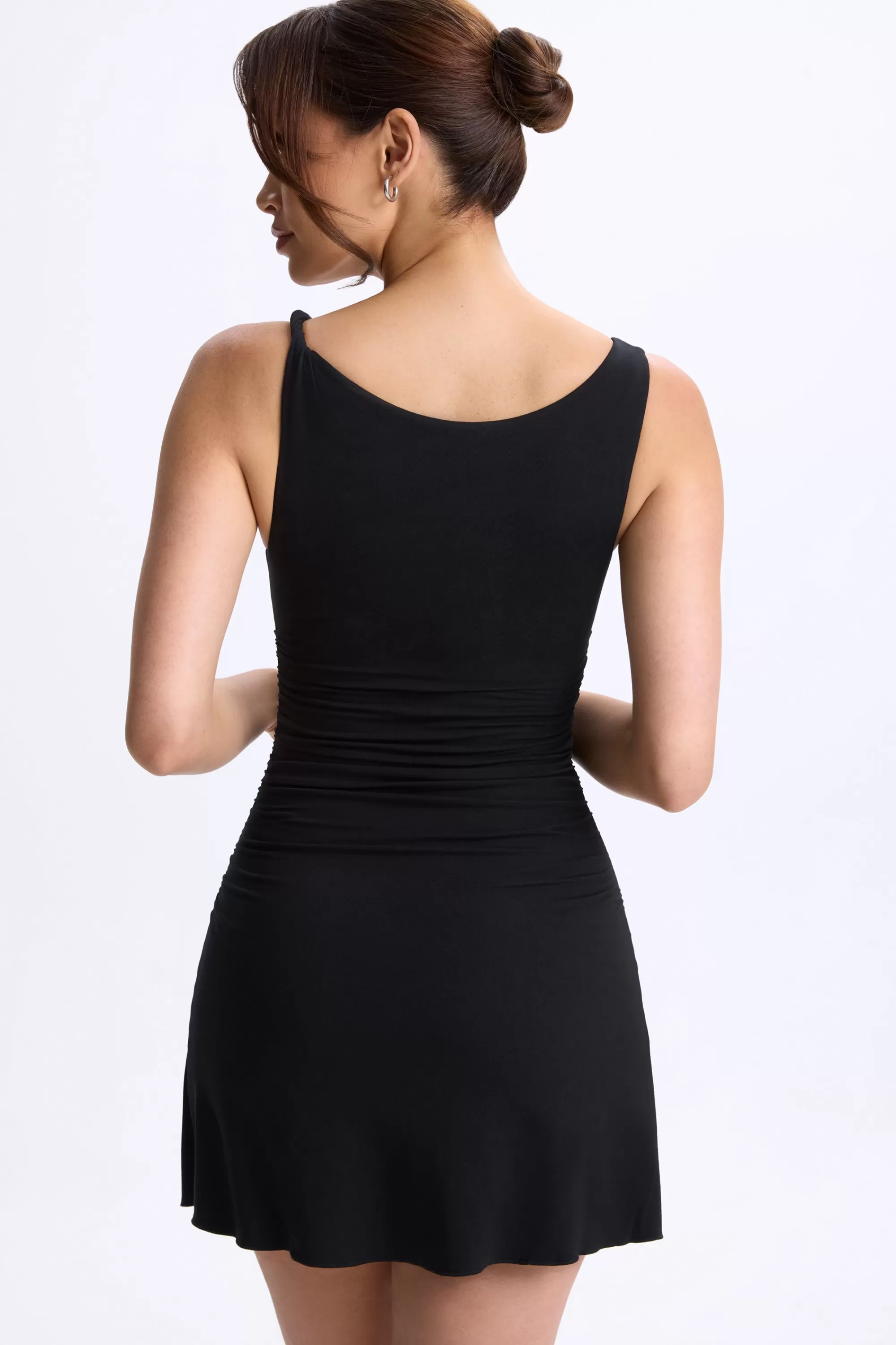 Oh Polly Ruched A-Line Micro Mini Dress in Black Clearance