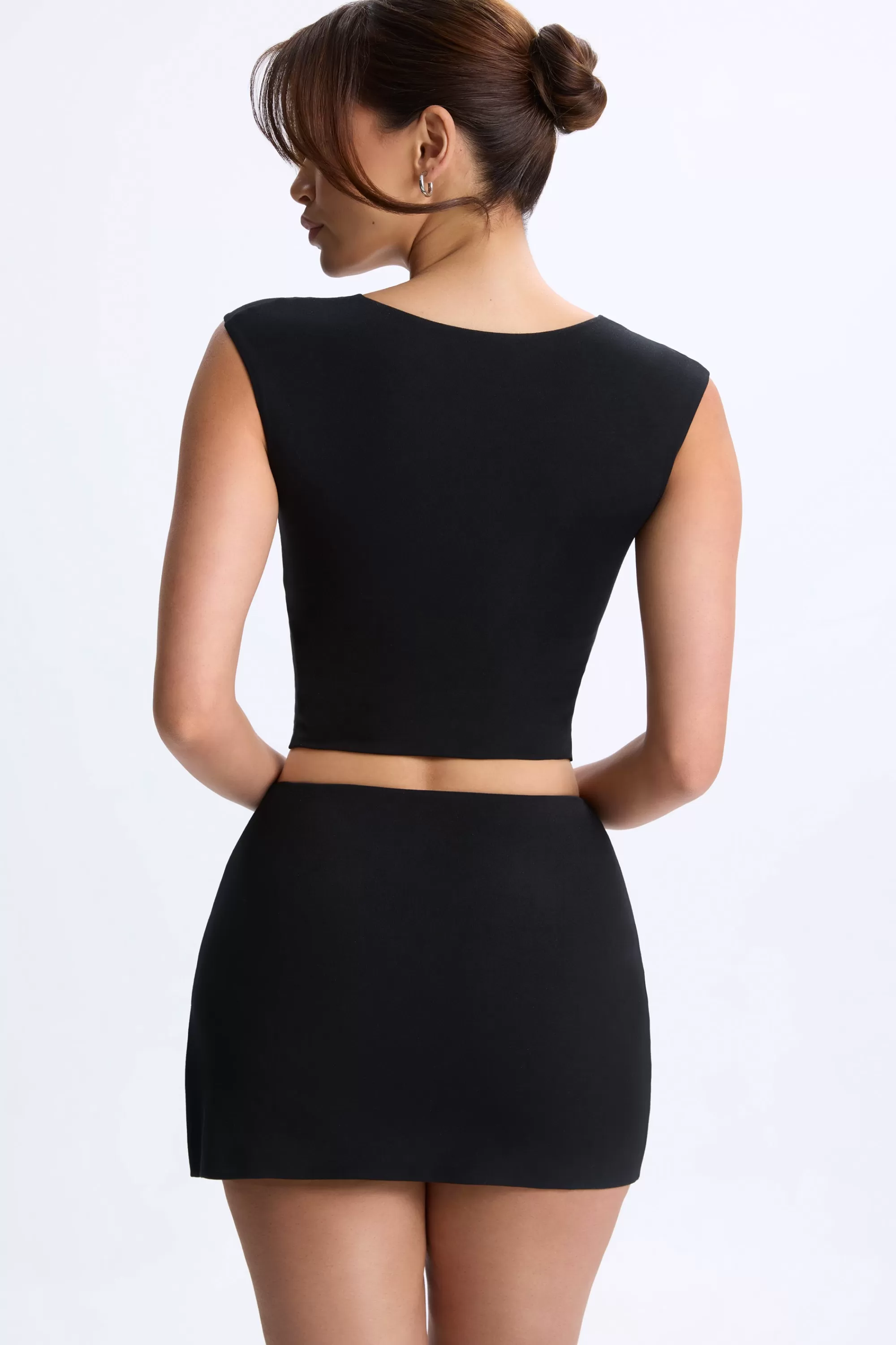 Oh Polly Ruched Cap-Sleeve Top in Black Sale