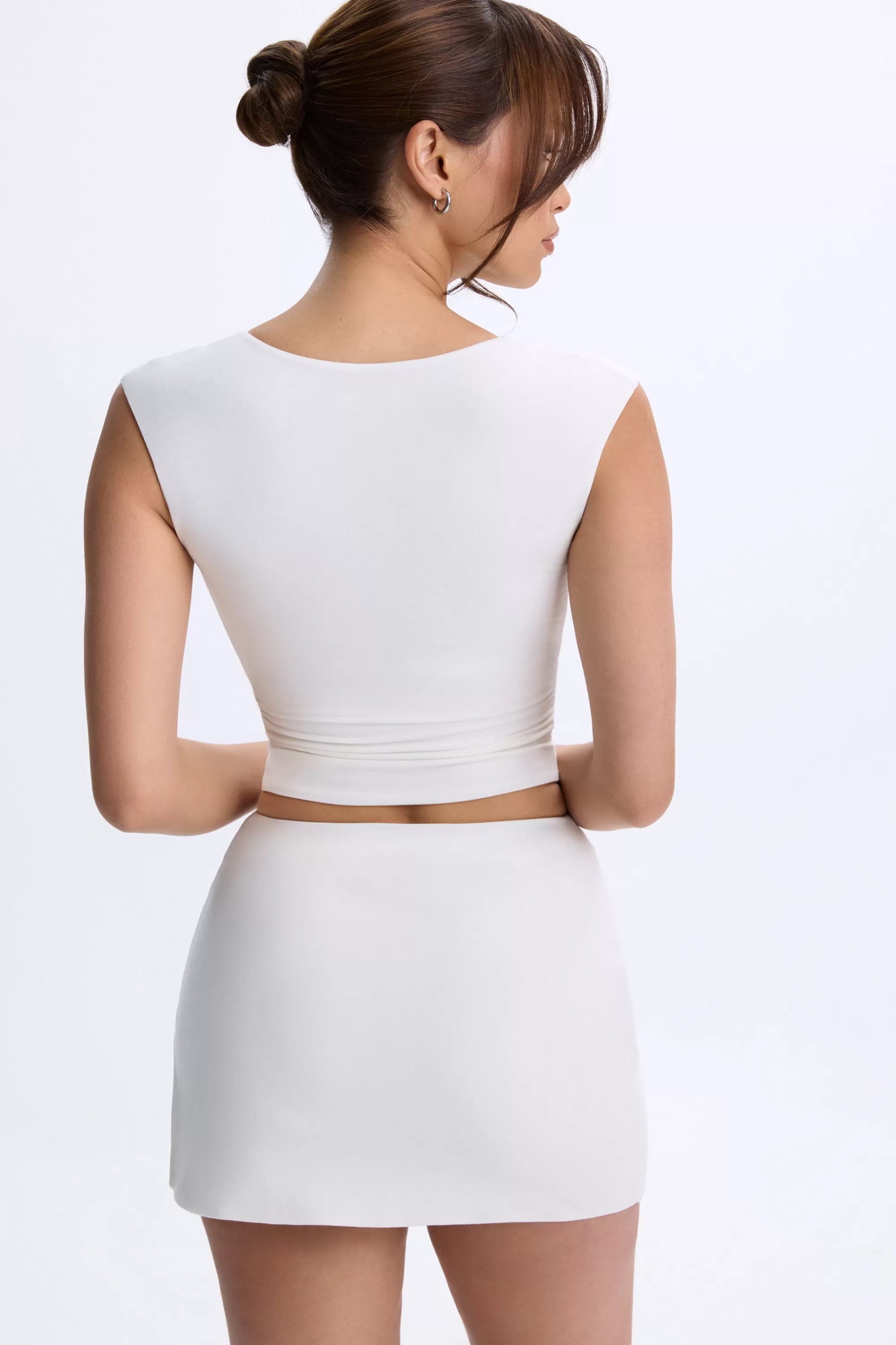 Oh Polly Ruched Cap-Sleeve Top in White Sale