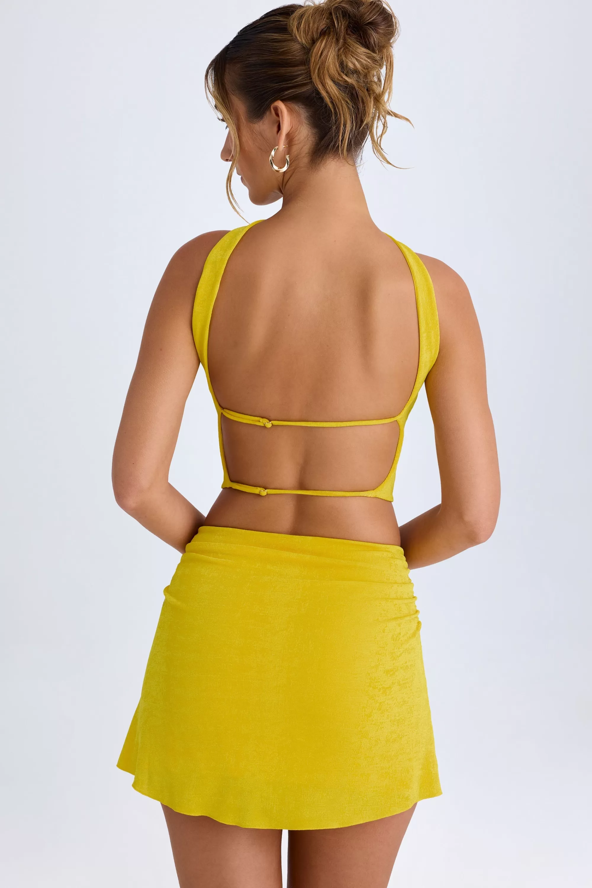 Oh Polly Ruched Mid-Rise Mini Skirt in Buttercup Shop