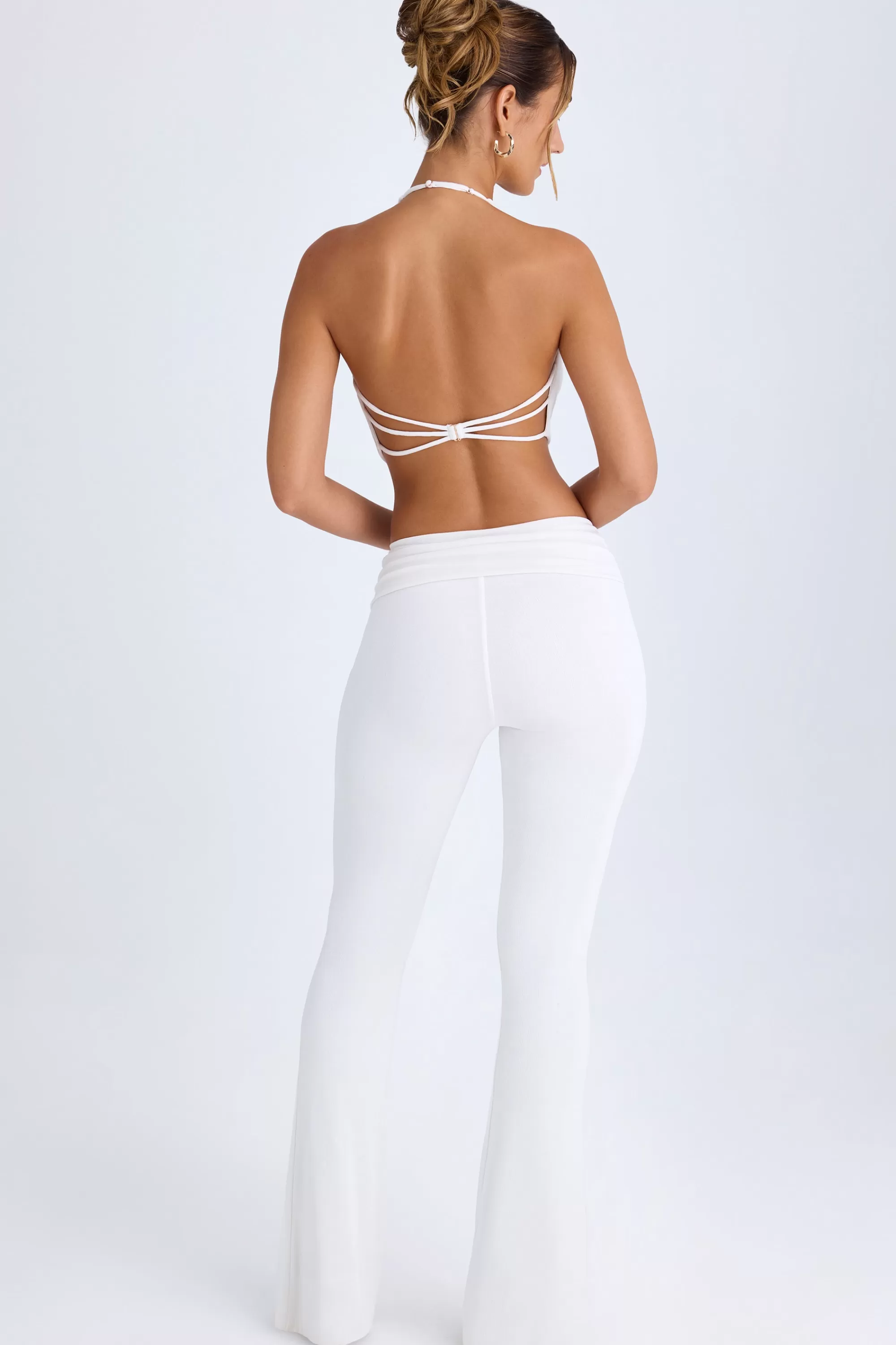 Oh Polly Ruched Mid-Rise Trousers in White Fashion