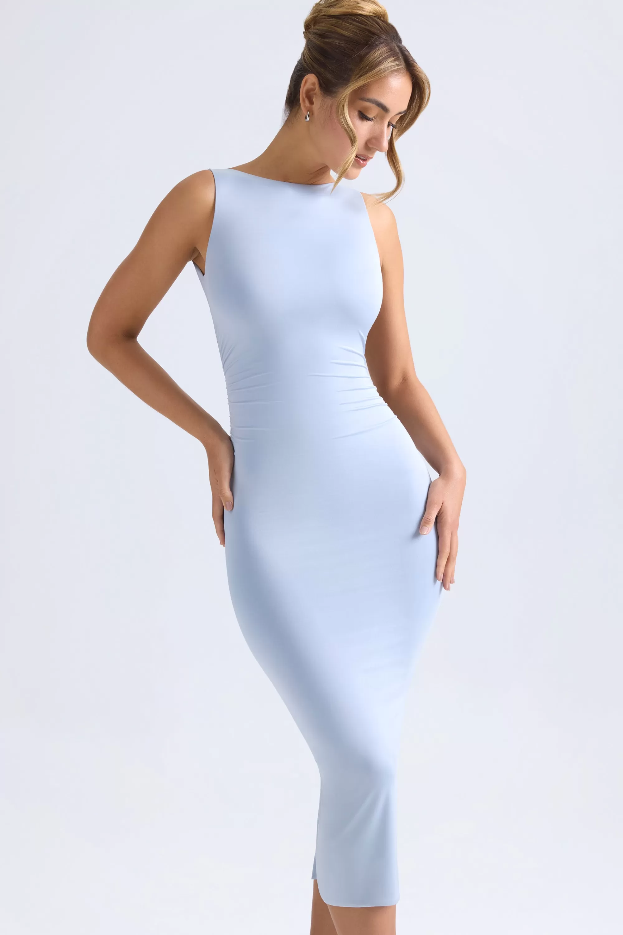 Oh Polly Ruched Open-Back Midaxi Dress in Light Blue LightBlue Sale