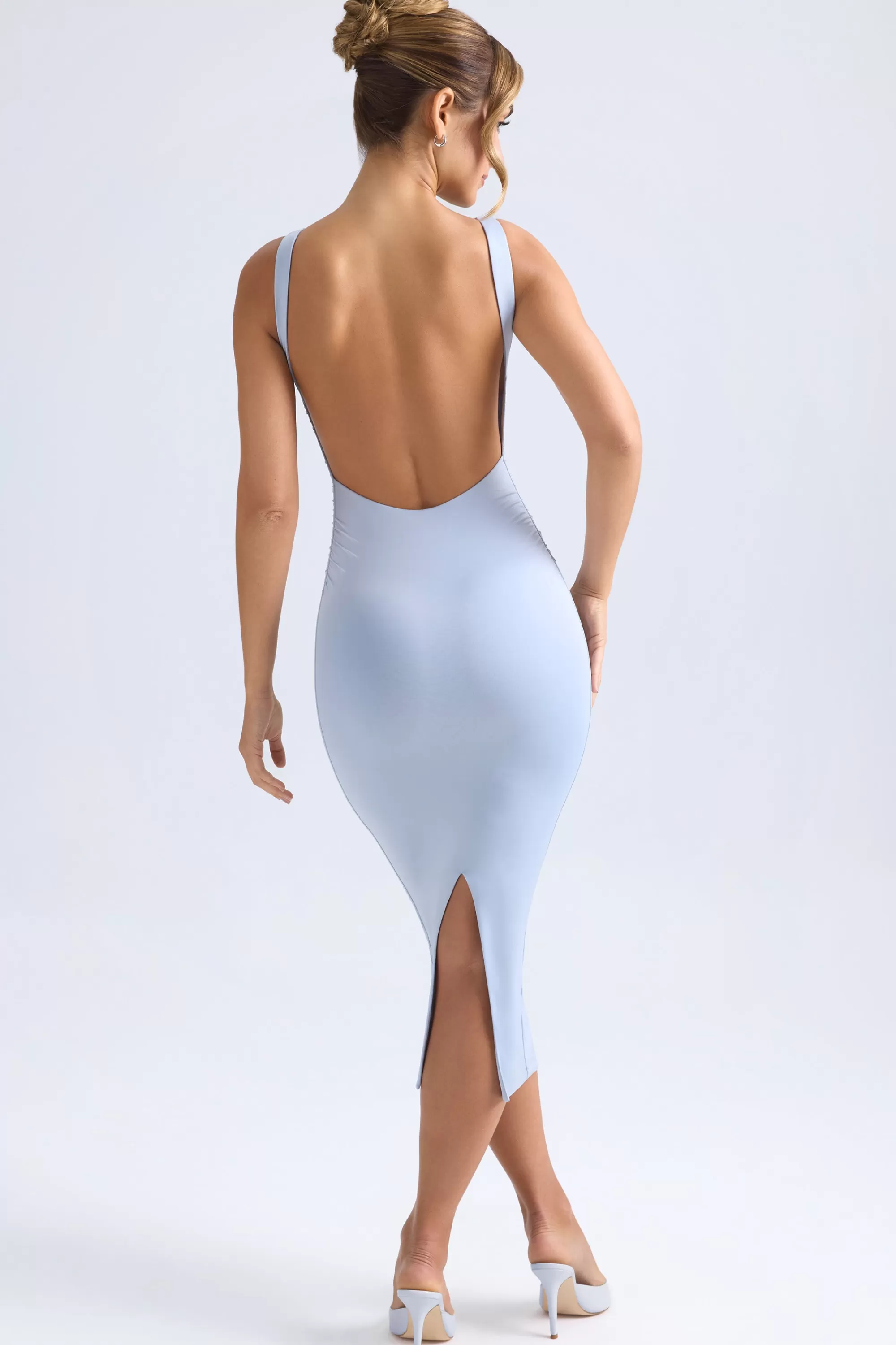 Oh Polly Ruched Open-Back Midaxi Dress in Light Blue LightBlue Sale