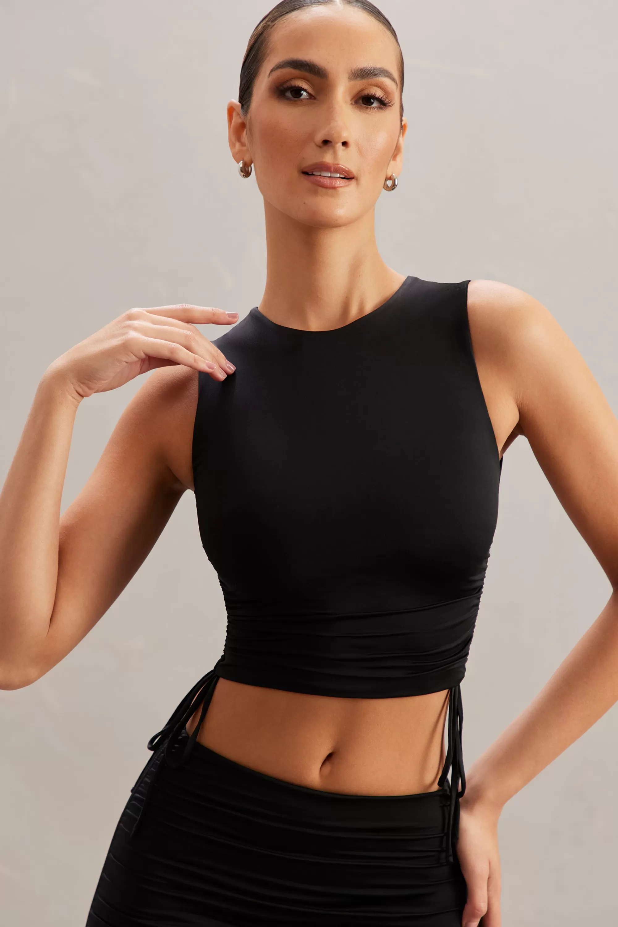 Oh Polly Ruched Tank Top in Black Fashion