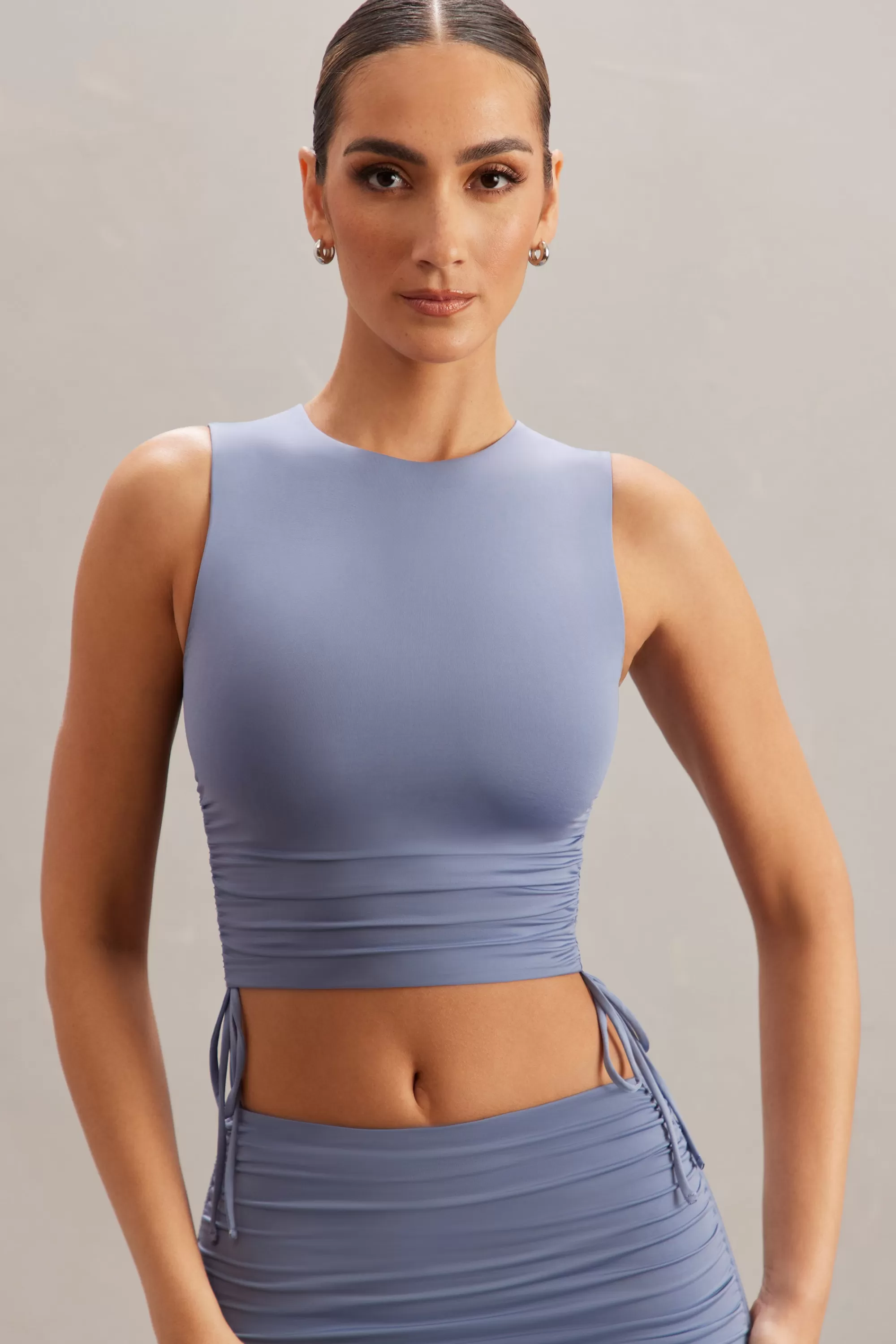 Oh Polly Ruched Tank Top in Blue Discount