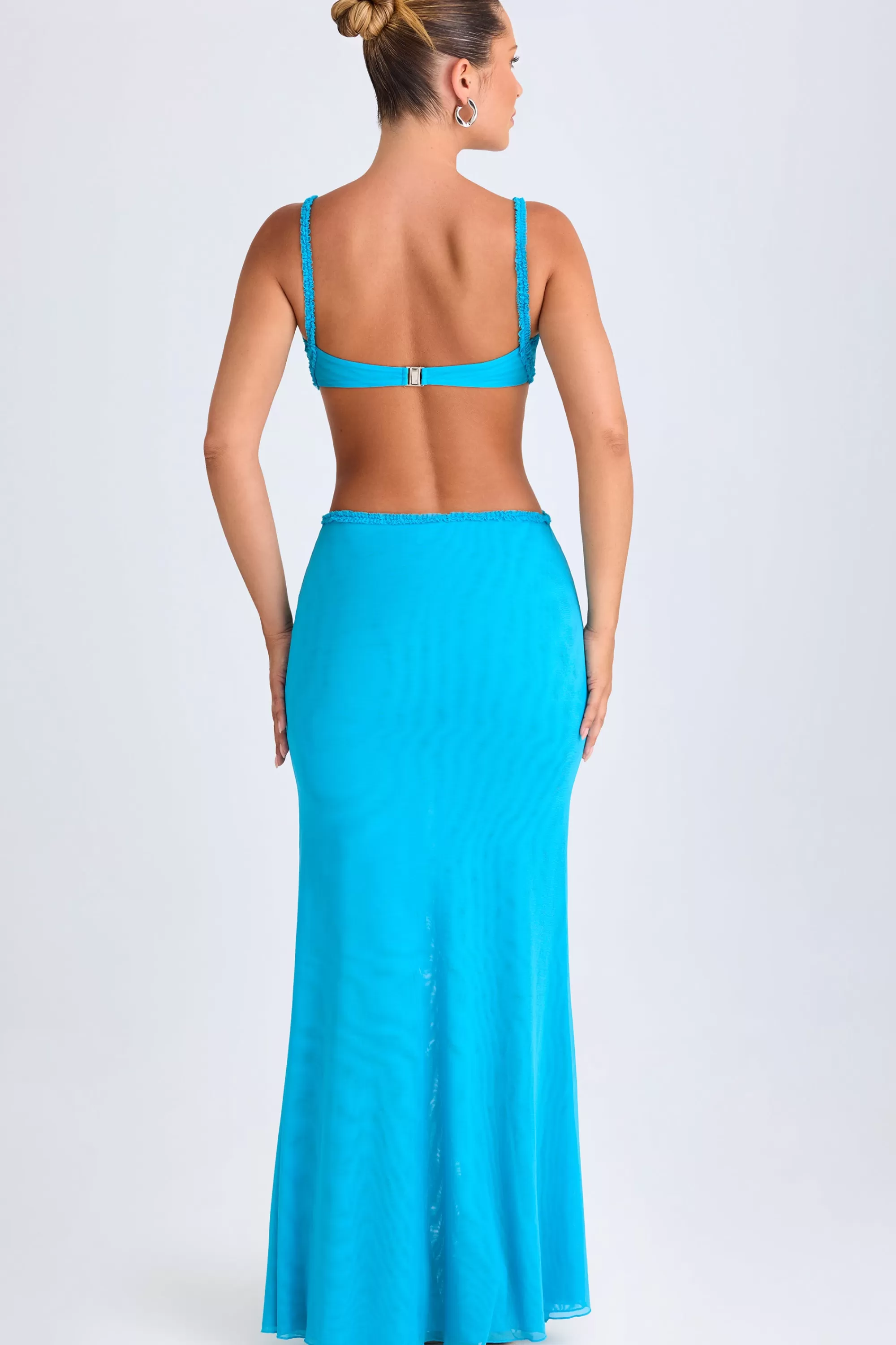 Oh Polly Ruffle-Appliqué Cut-Out Maxi Dress in Aqua Blue AquaBlue Online