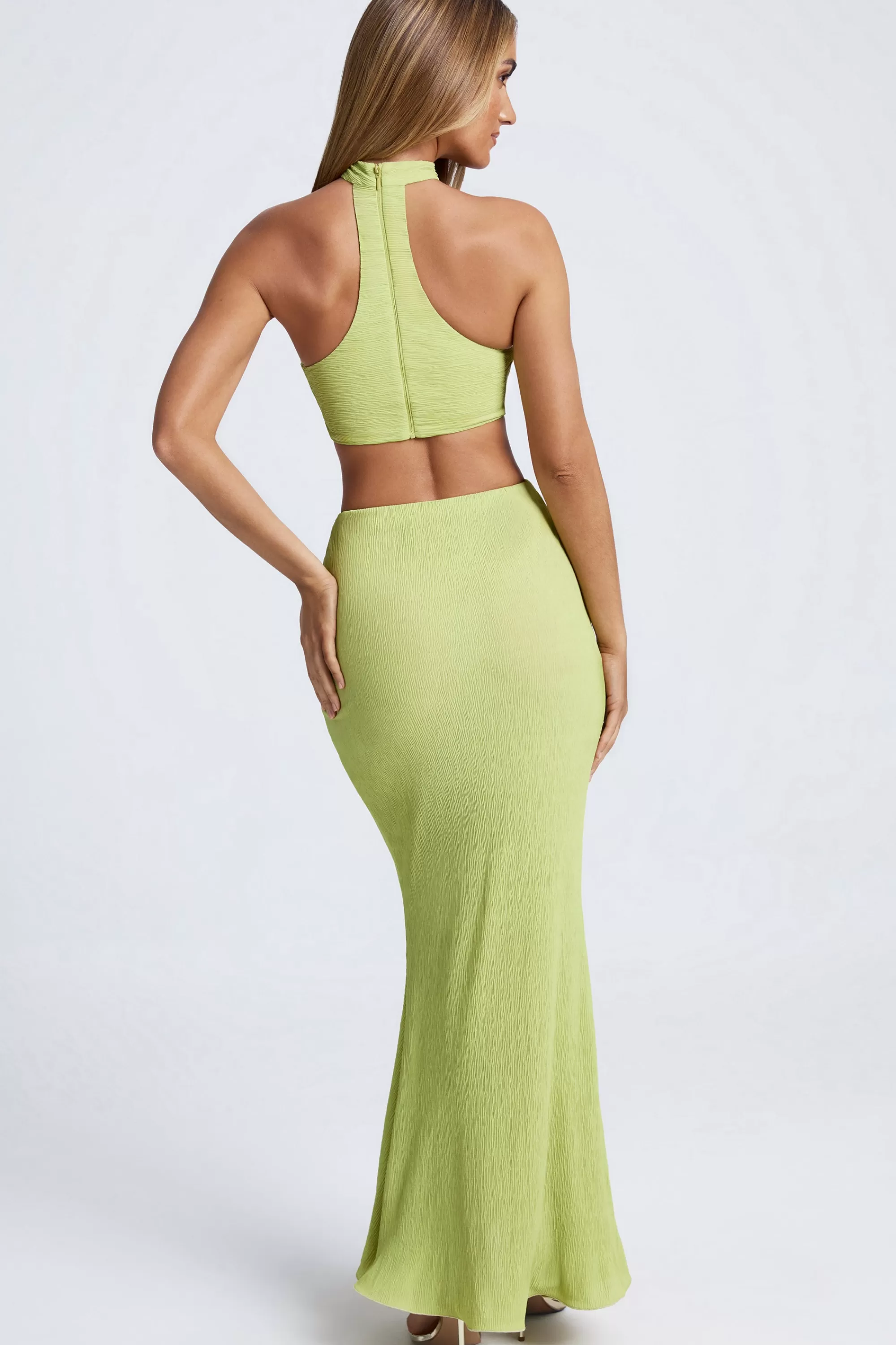 Oh Polly Ruffle-Trim Maxi Skirt in Olive Green OliveGreen Clearance