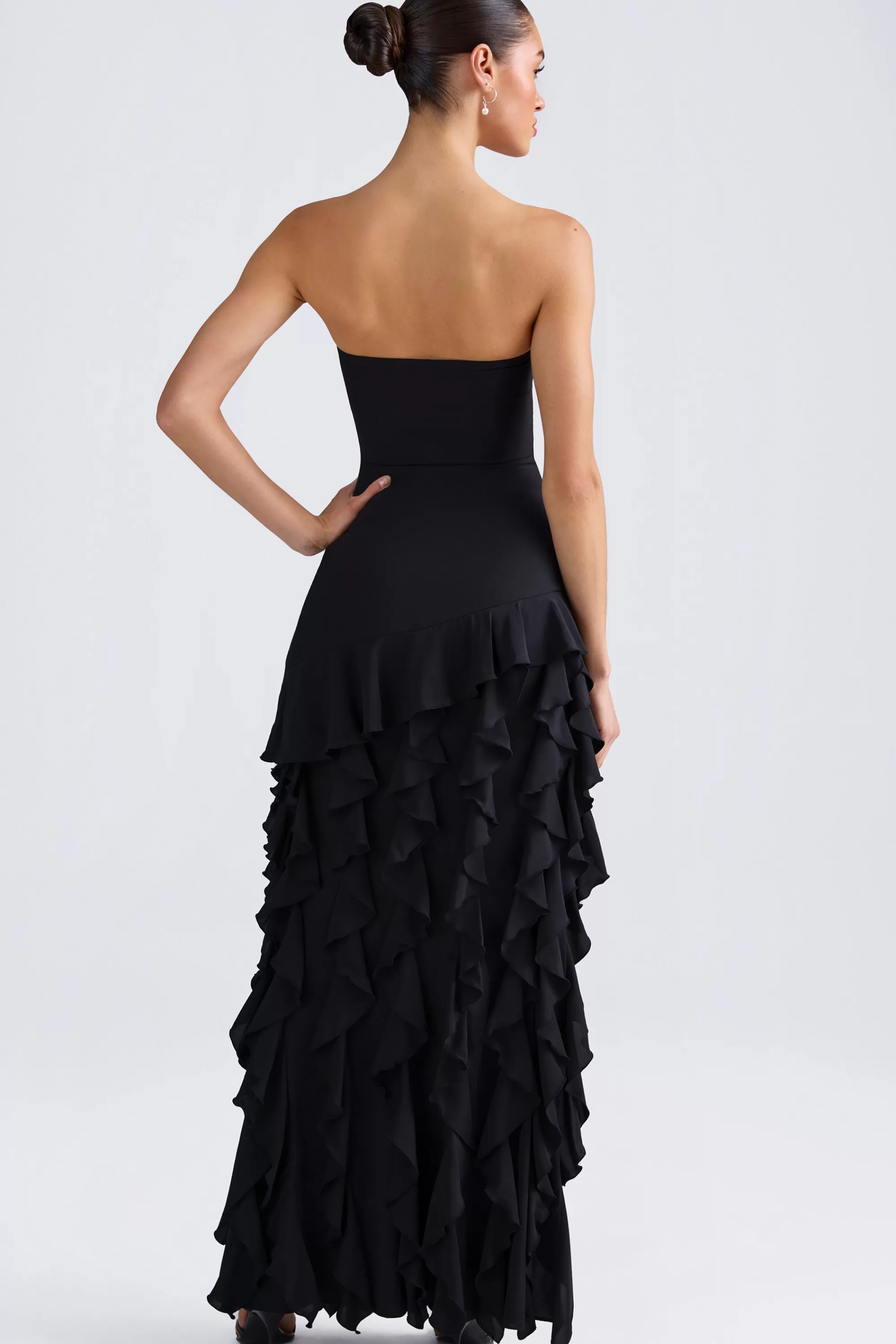 Oh Polly Ruffle-Trim Strapless Gown in Black Online