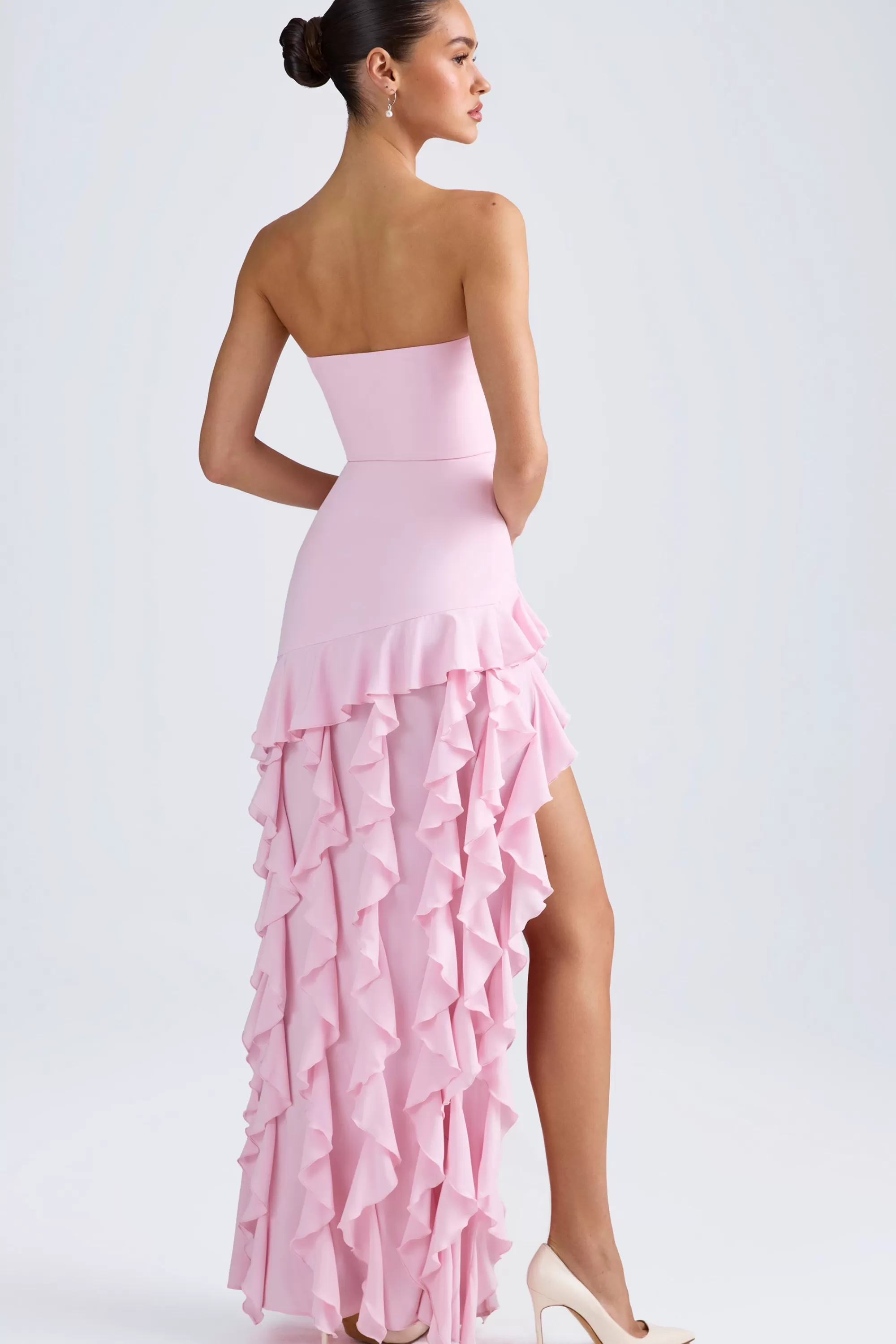 Oh Polly Ruffle-Trim Strapless Gown in Light Pink LightPink Cheap