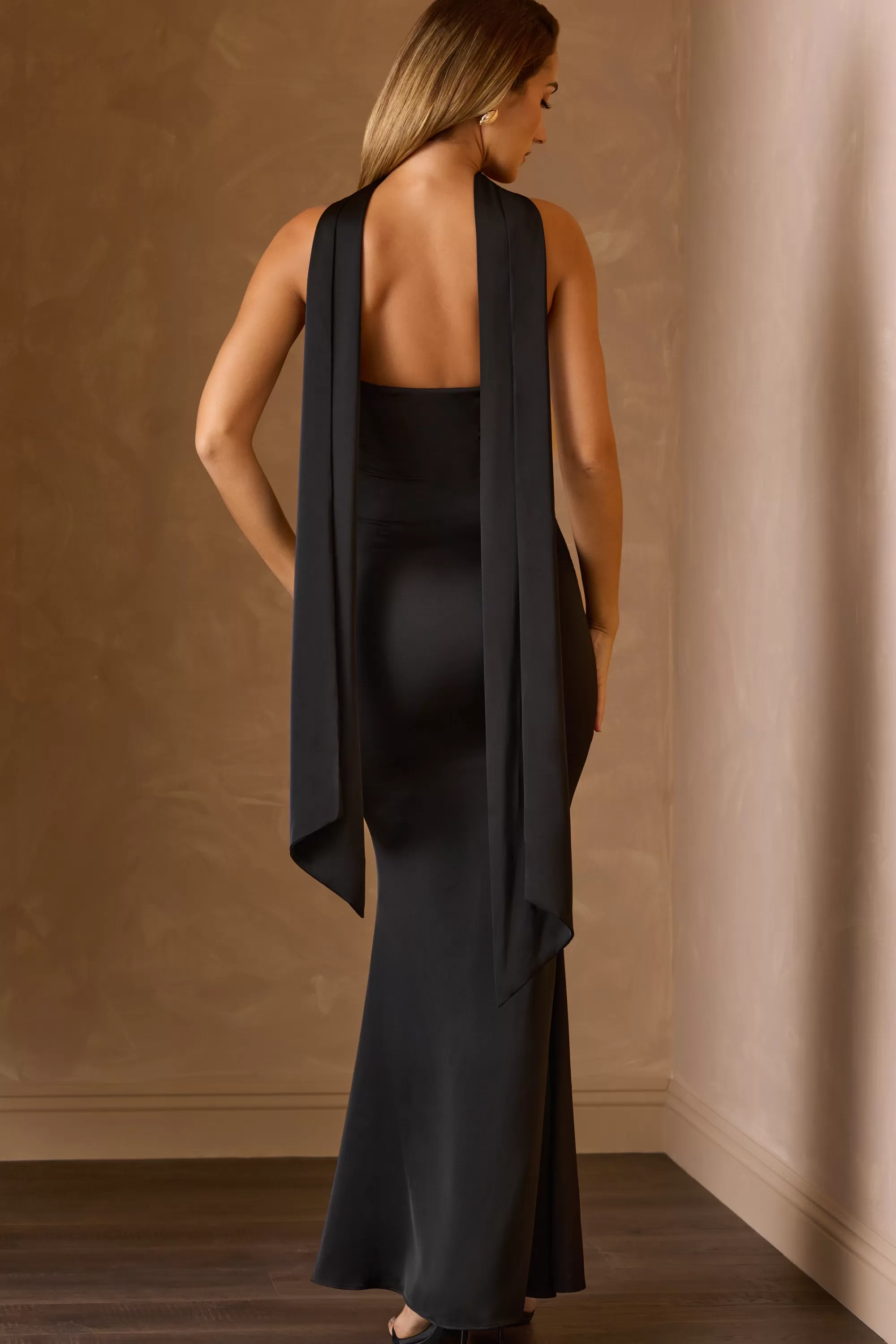 Oh Polly Scarf-Detail Strapless Gown in Black Flash Sale