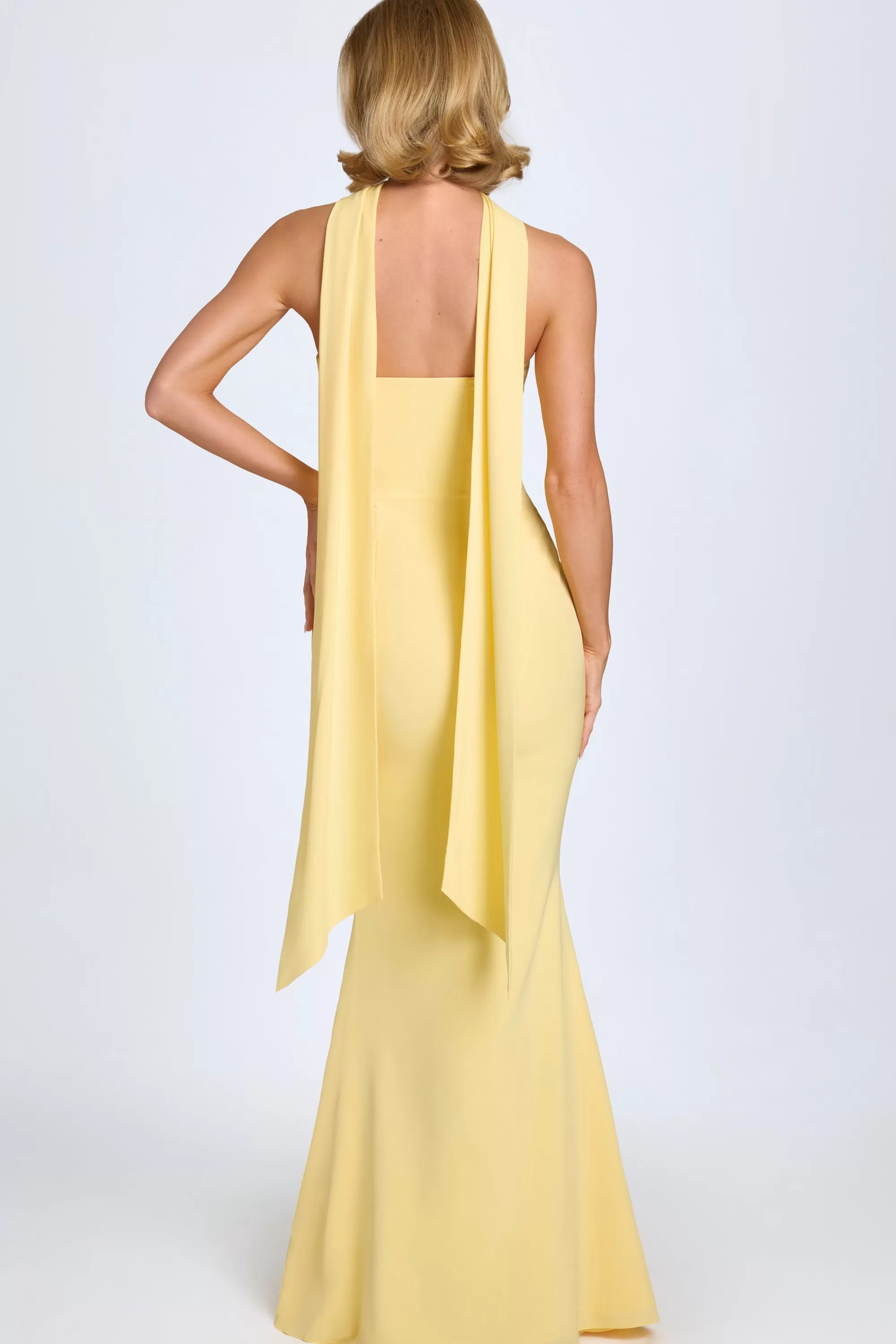 Oh Polly Scarf-Detail Strapless Gown in Pastel Yellow PastelYellow Cheap