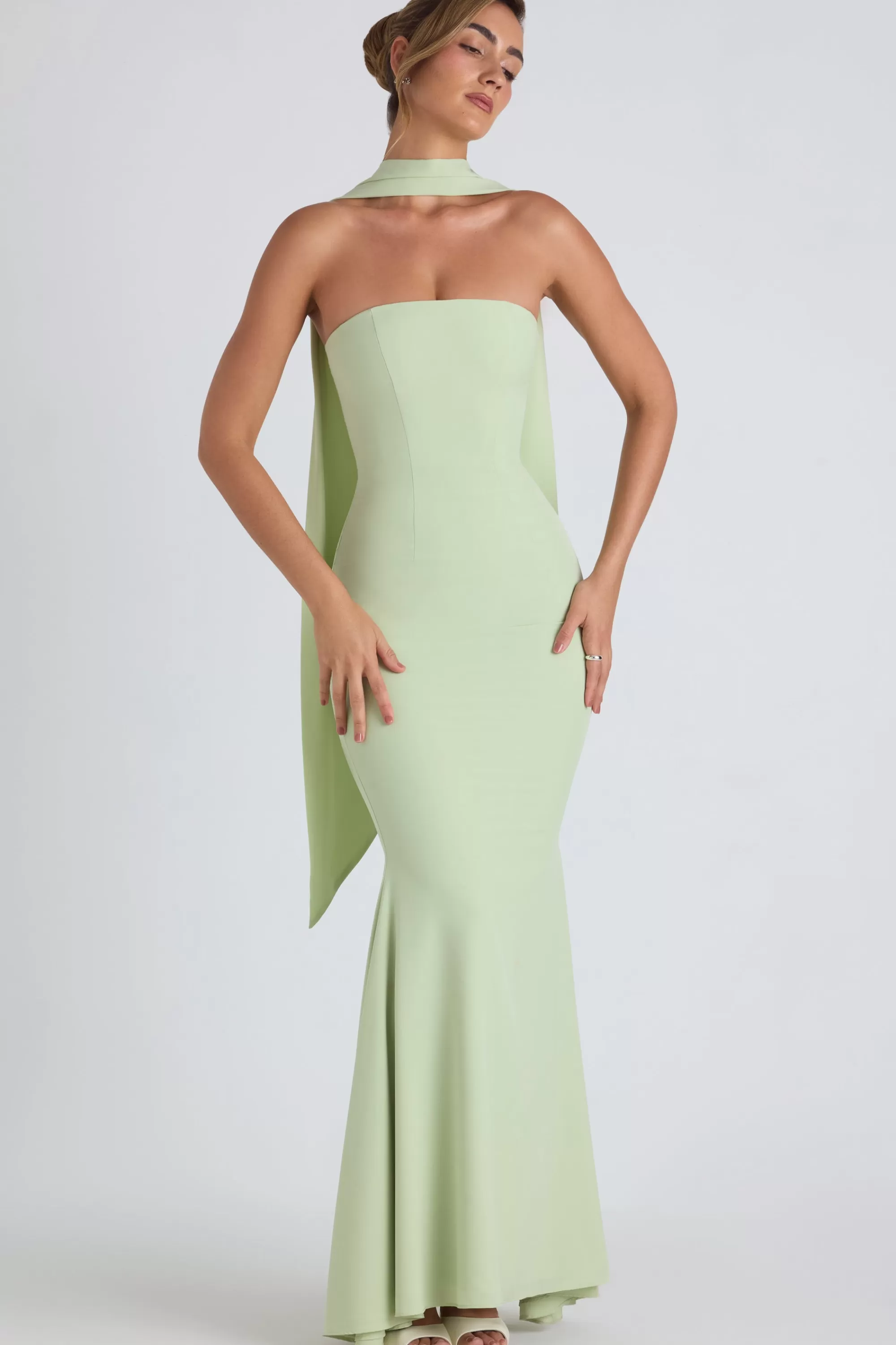 Oh Polly Scarf-Detail Strapless Gown in Spring Green SpringGreen Shop