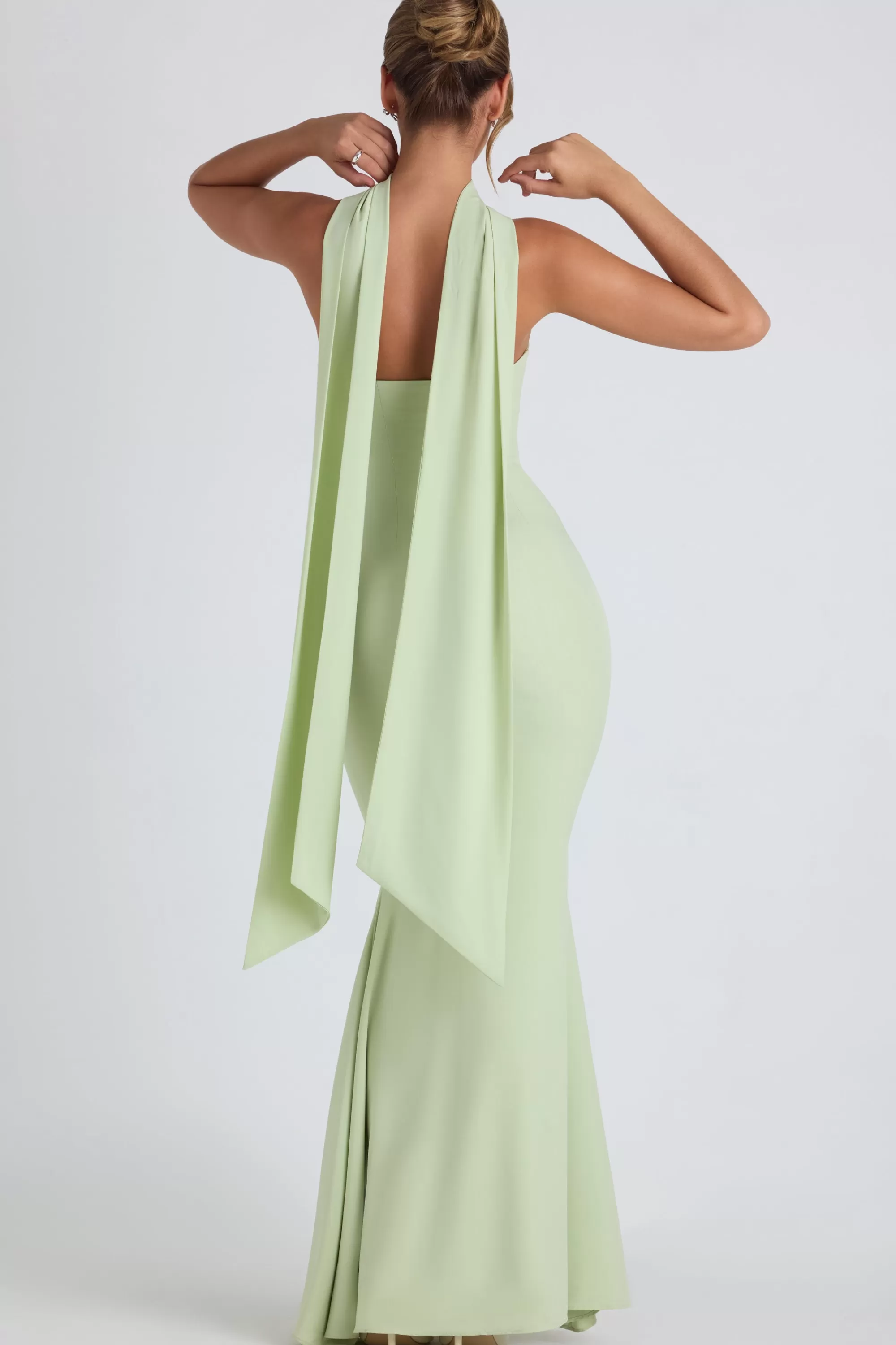 Oh Polly Scarf-Detail Strapless Gown in Spring Green SpringGreen Shop