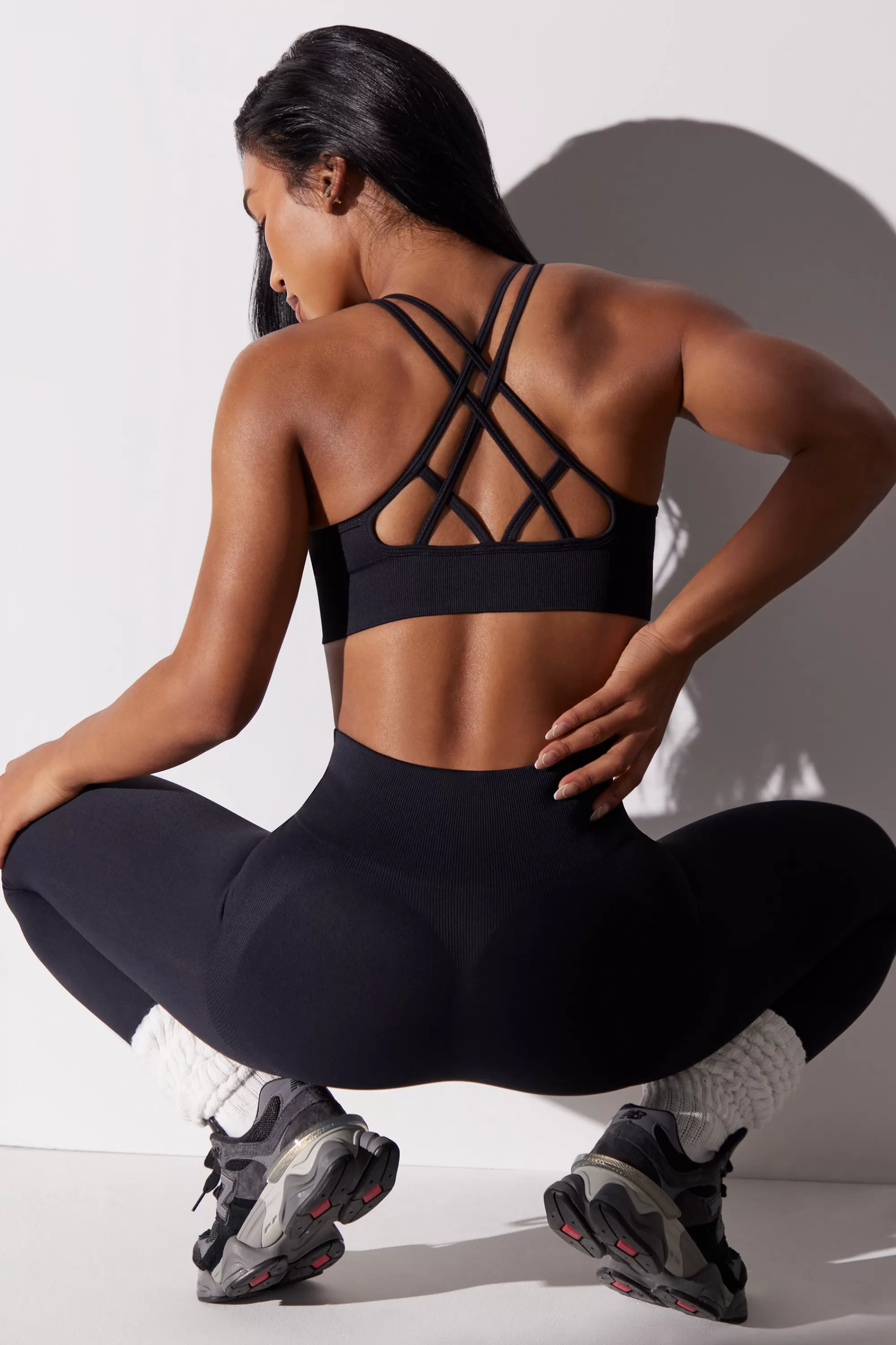 Oh Polly Scoop Neck Multi Strap Sports Bra in Black Flash Sale