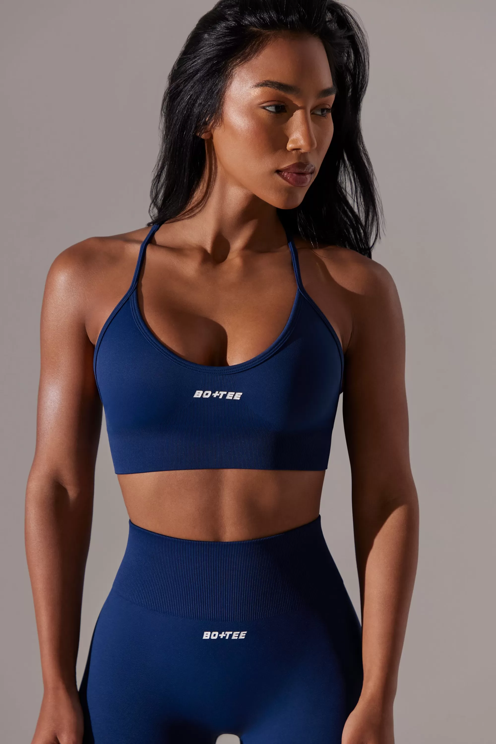 Oh Polly Scoop Neck Multi Strap Sports Bra in Navy Flash Sale