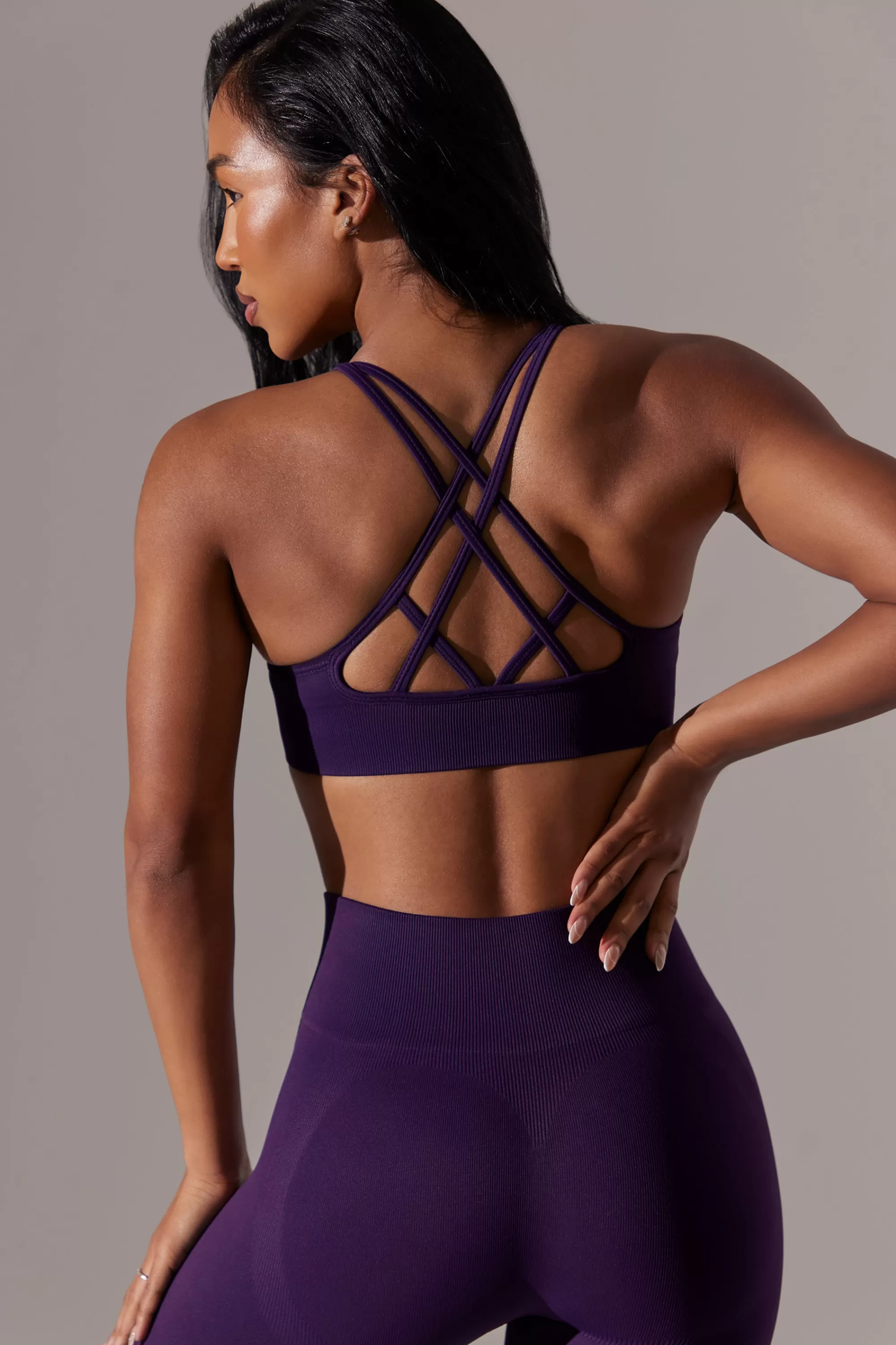 Oh Polly Scoop Neck Multi Strap Sports Bra in Purple Best Sale