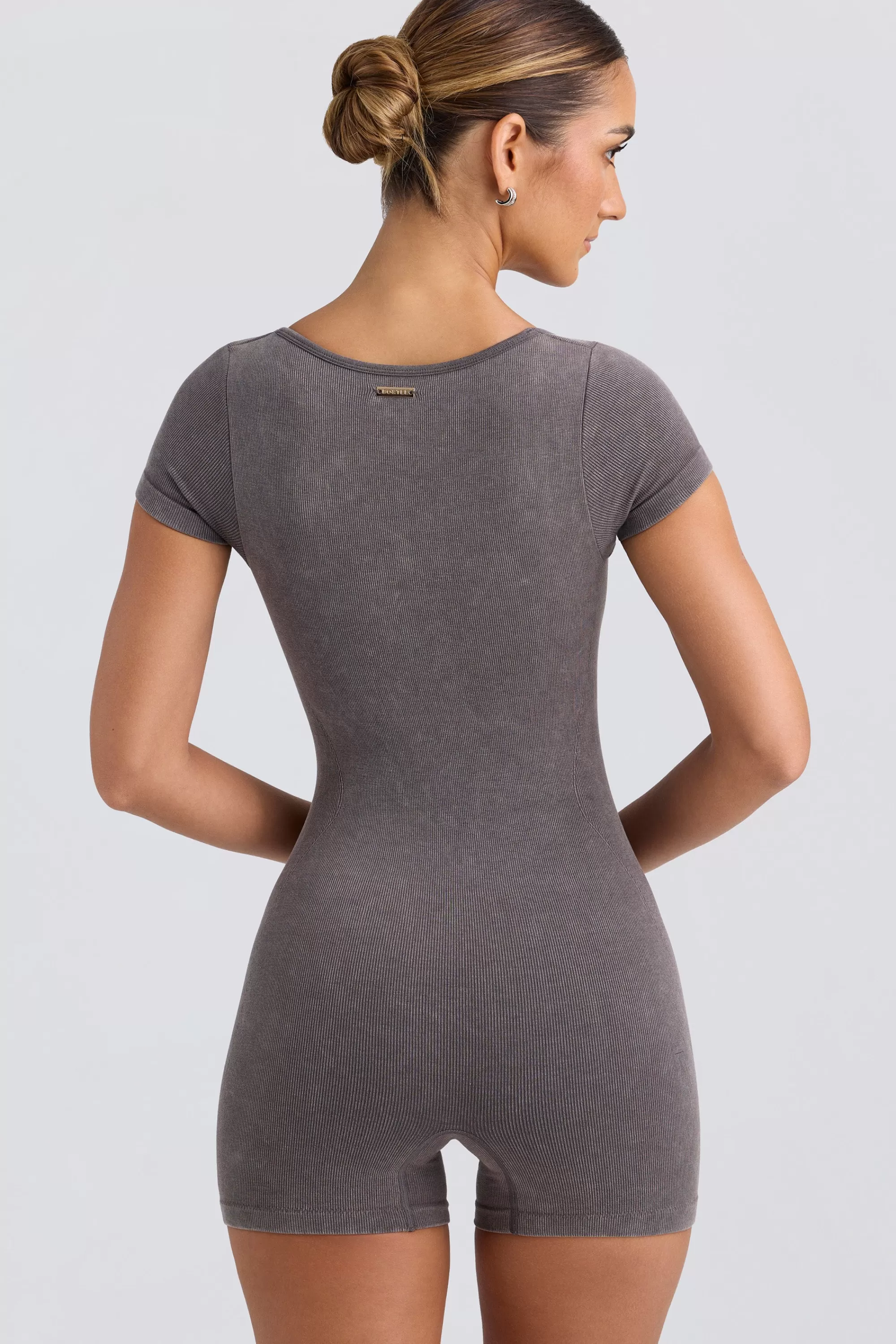 Oh Polly Scoop-Neck Unitard in Washed Charcoal WashedCharcoal Hot