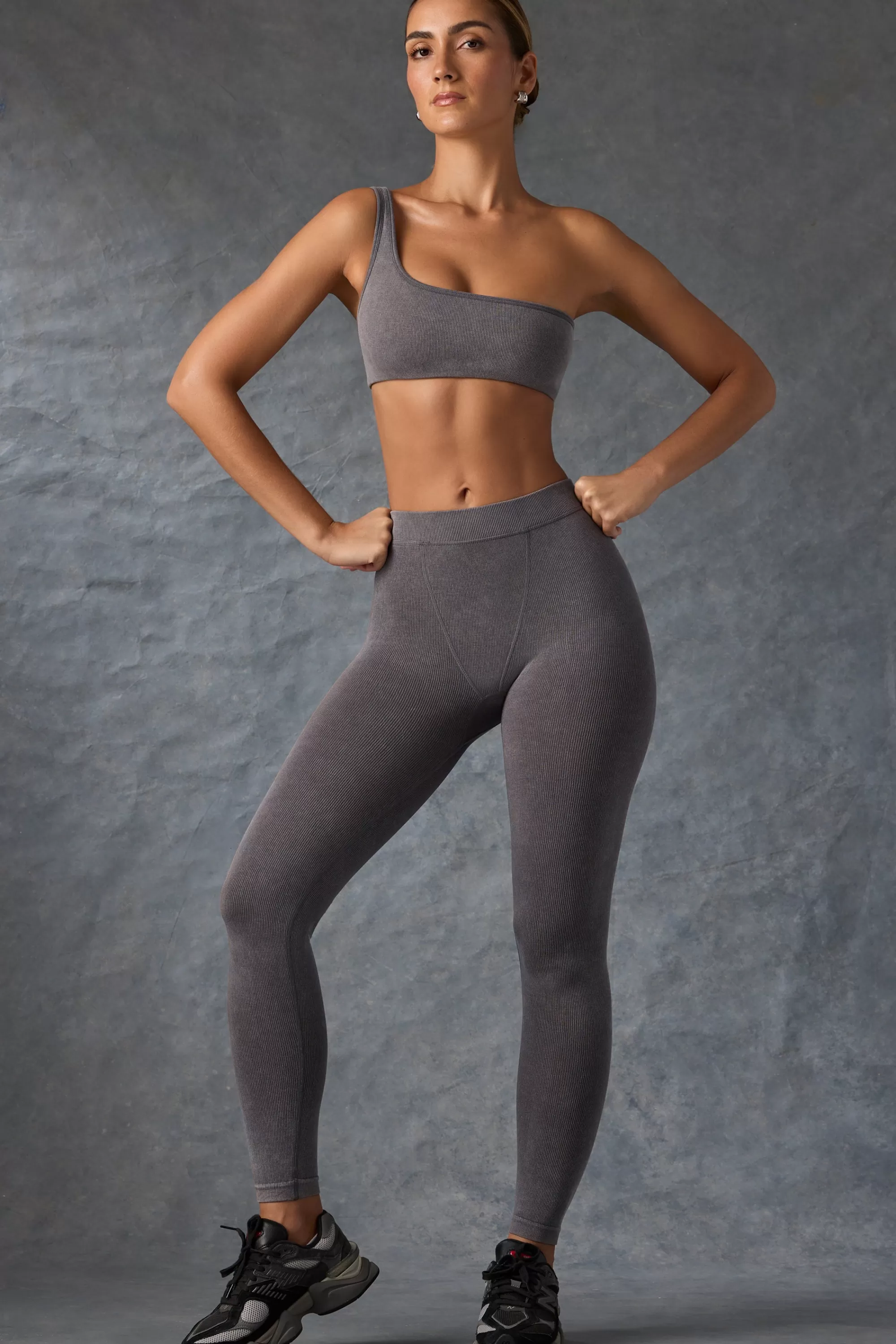 Oh Polly Seamless Rib Leggings in Washed Charcoal WashedCharcoal Outlet