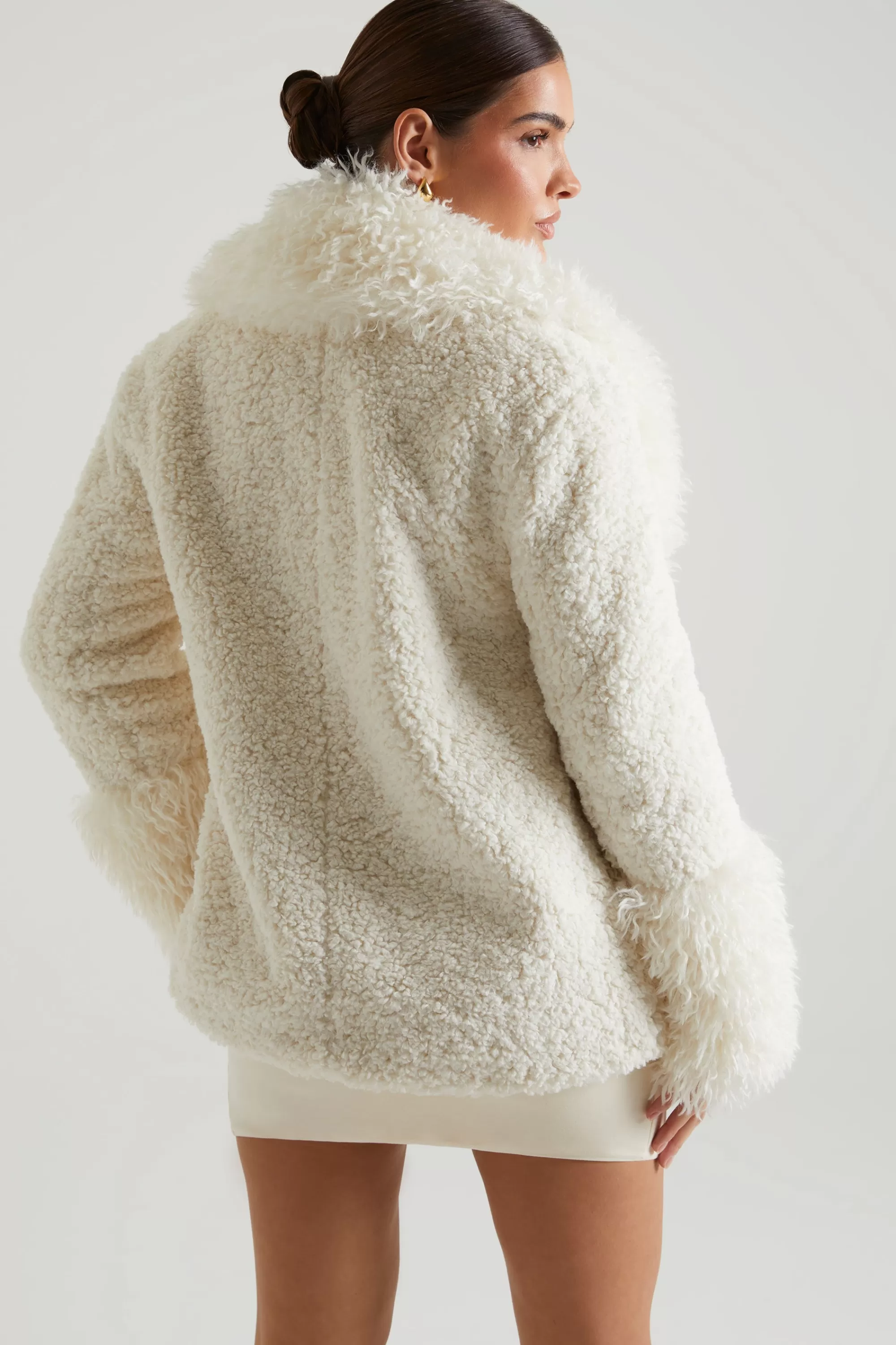 Oh Polly Shearling Coat with Large Front Pockets in Cream Store