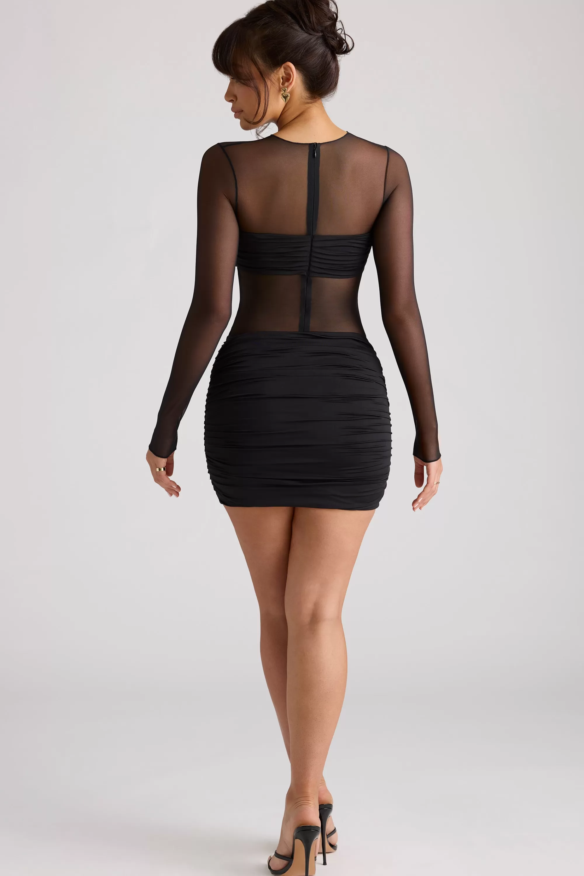 Oh Polly Sheer Panelled Long Sleeve Mini Dress in Black Sale