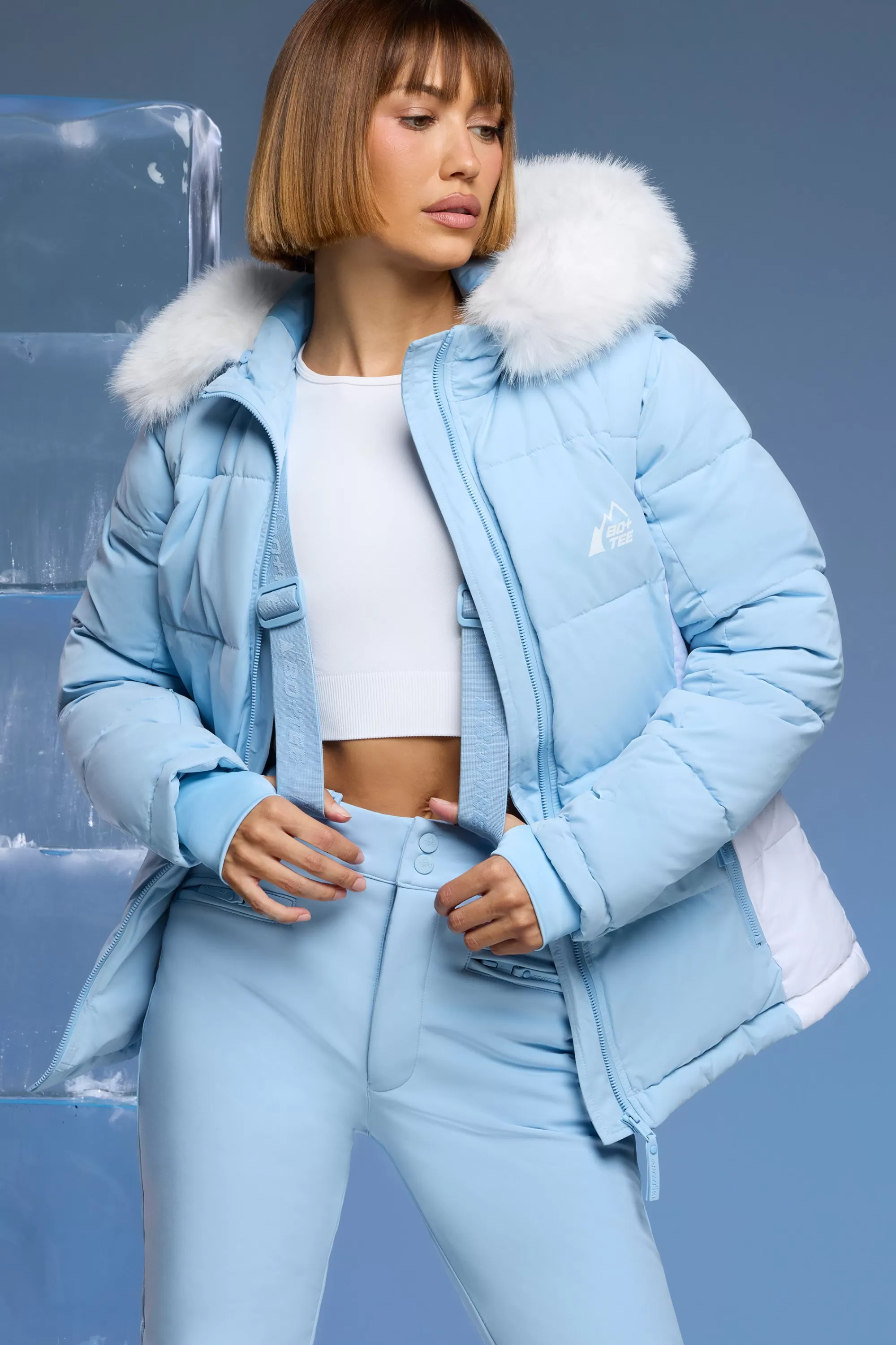 Oh Polly Ski Jacket with Detachable Sleeves in Baby Blue BabyBlue Clearance