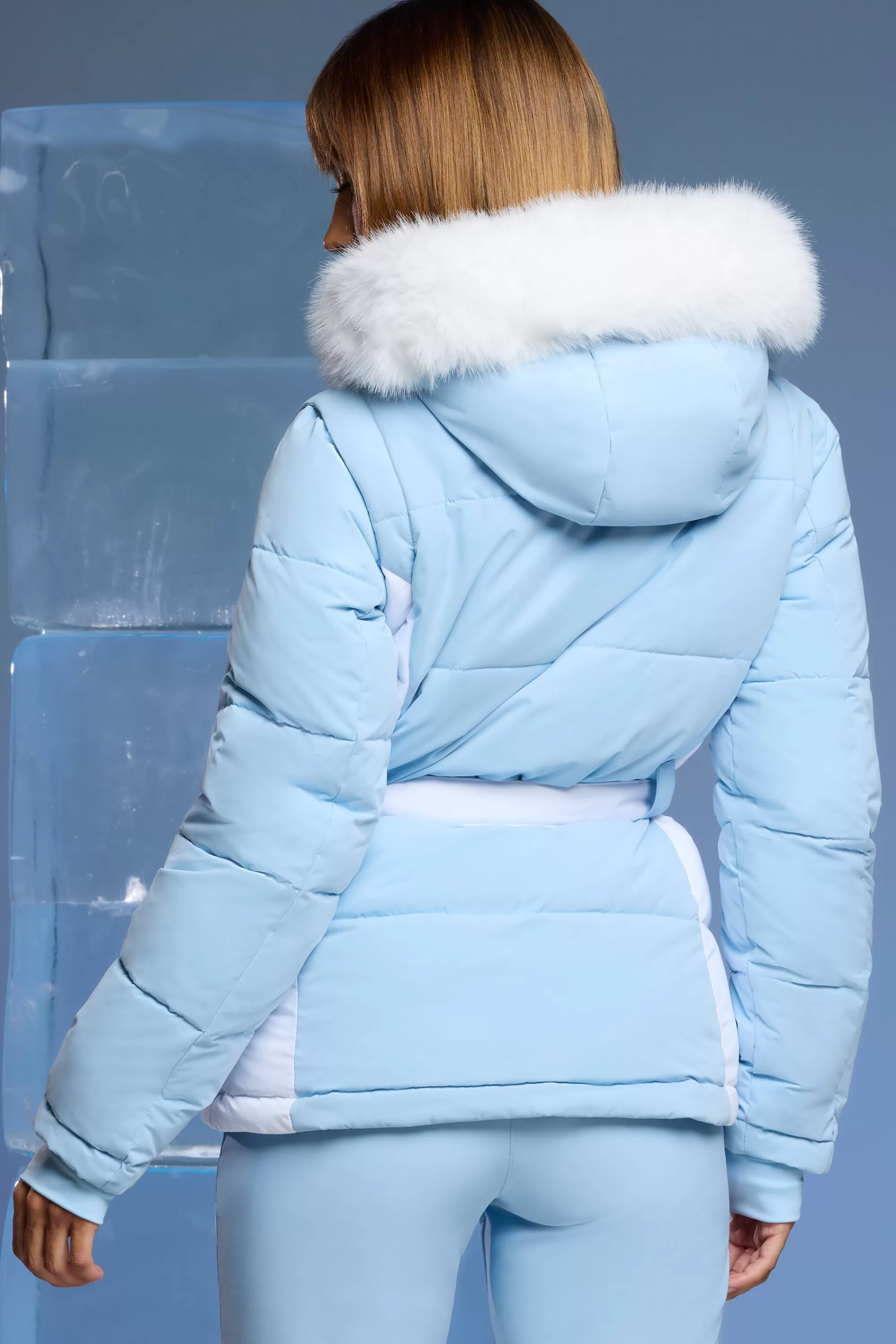 Oh Polly Ski Jacket with Detachable Sleeves in Baby Blue BabyBlue Clearance