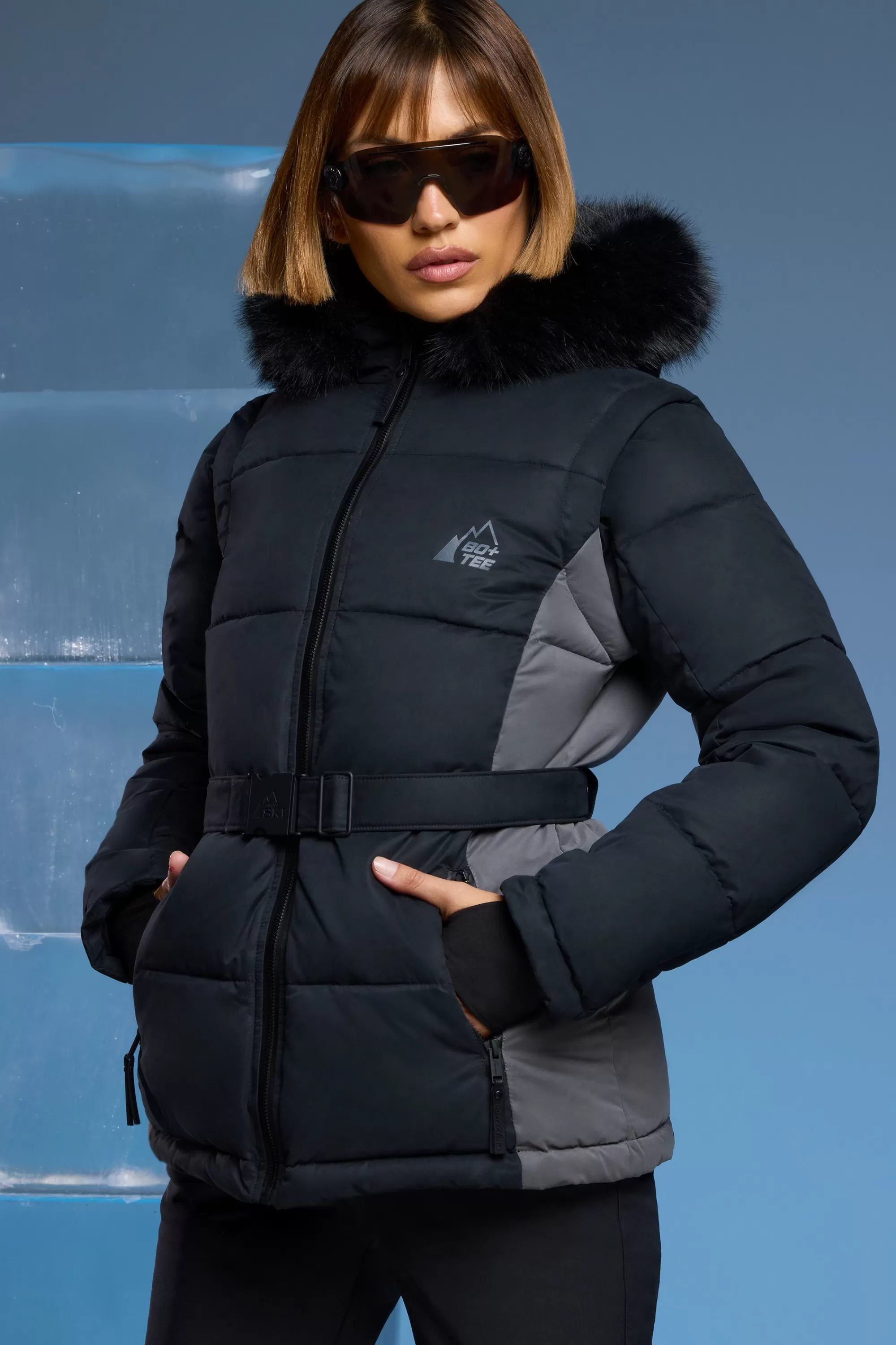 Oh Polly Ski Jacket with Detachable Sleeves in Black Hot