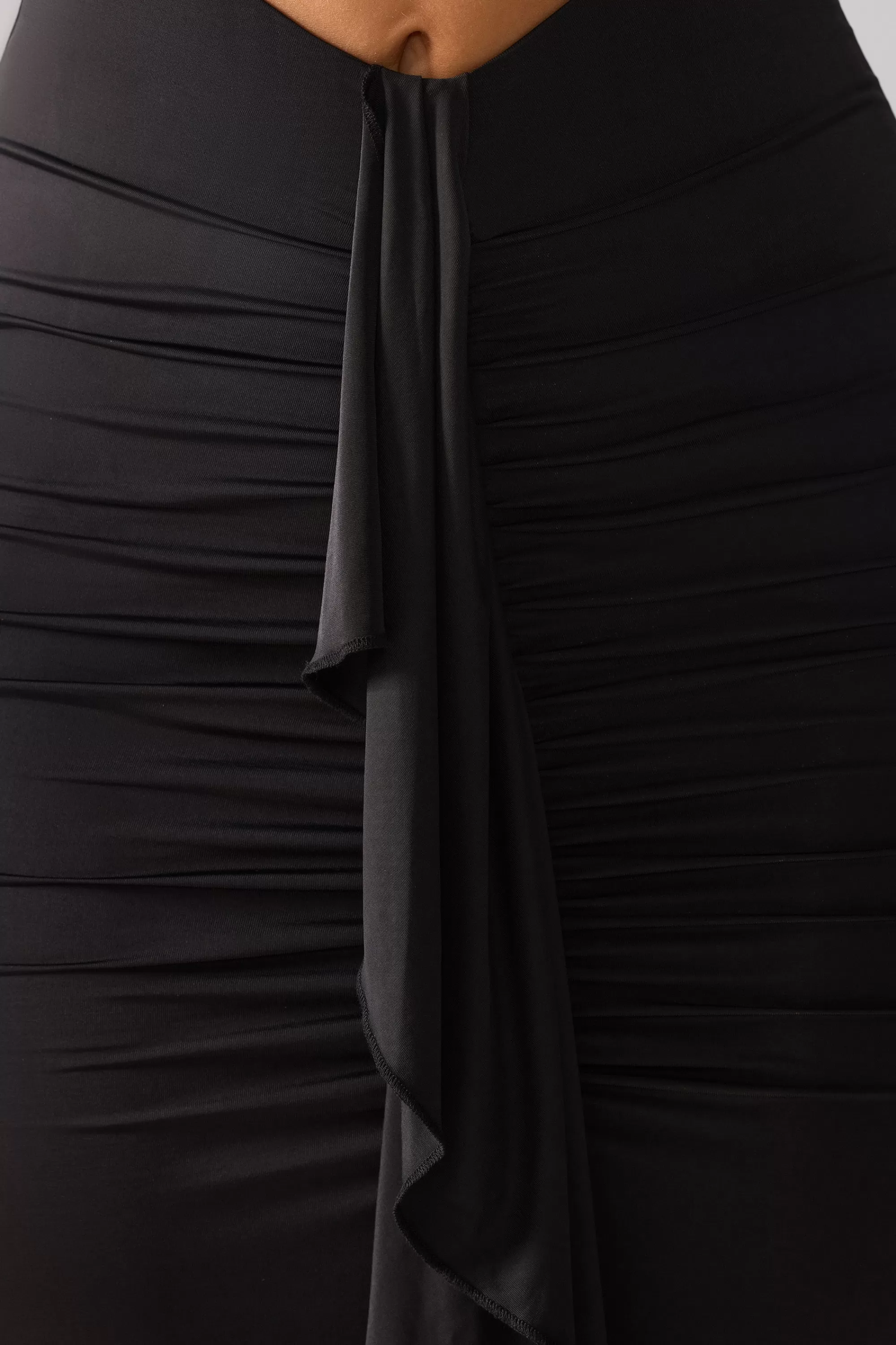 Oh Polly Slinky Jersey Cut Out Ruffle Racerback Maxi Dress in Black Fashion