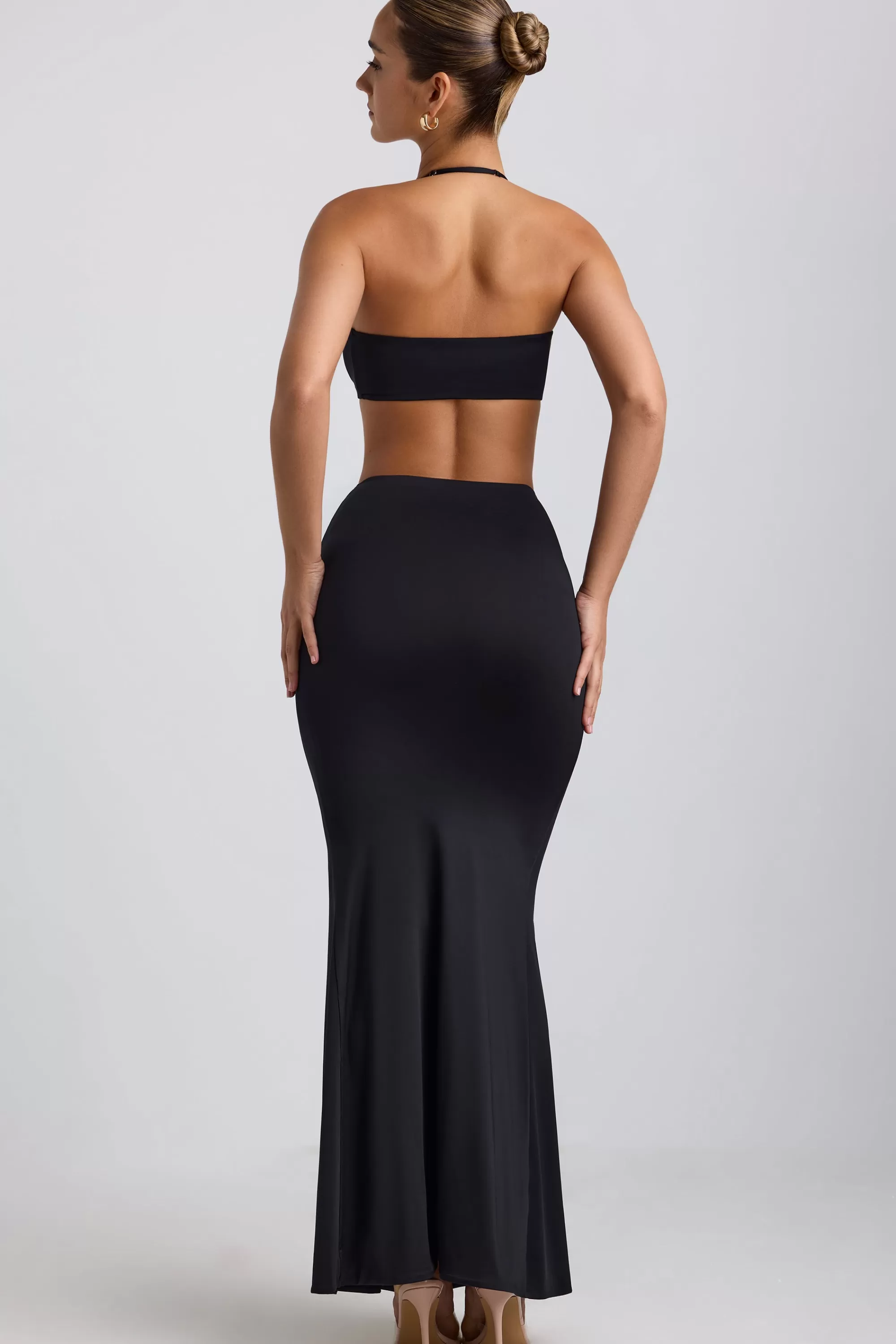 Oh Polly Slinky Jersey Hardware Detail Maxi Skirt in Black Best