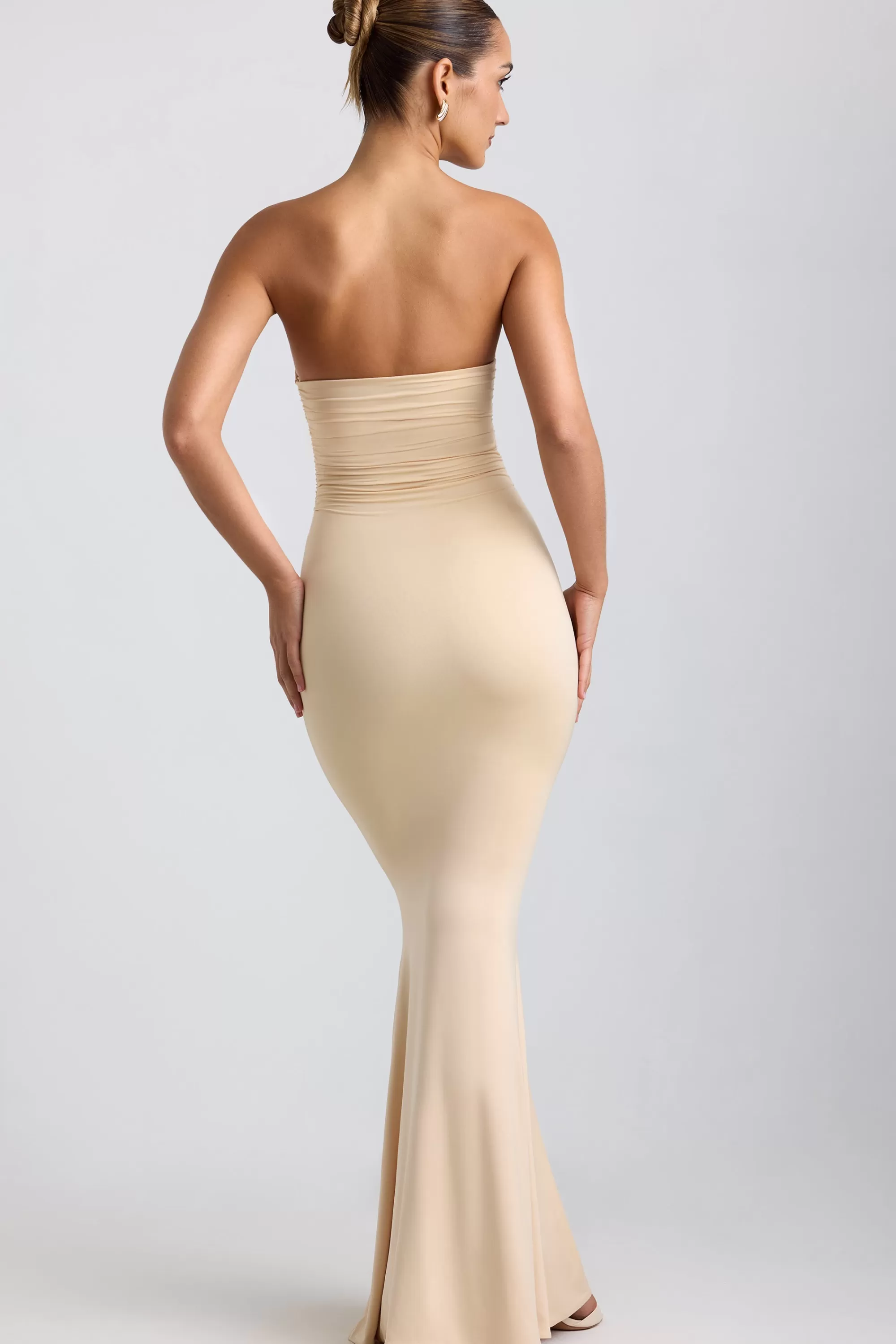 Oh Polly Slinky Jersey Hardware Detail Strapless Maxi Dress in Buttercream Outlet